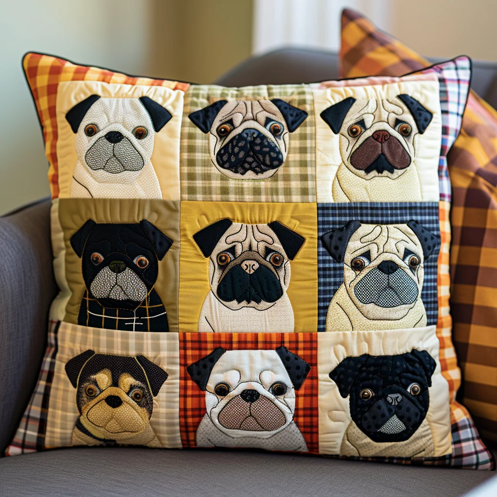 Adorable Baby Pugs Quilted Pillow Case Home Decoration Pillow Cover Presents For Pug Lovers