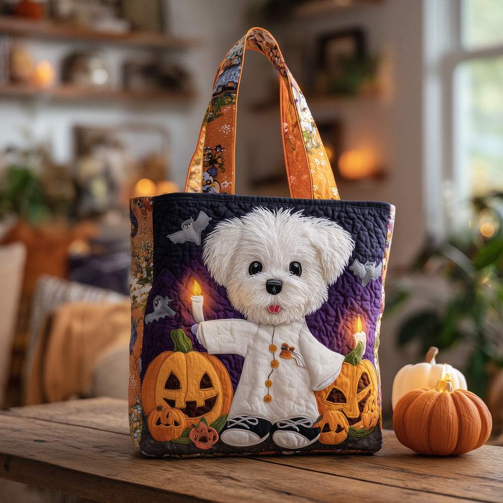 Adorable Bichon Quilted Tote Bag Halloween Themed Totes Best Gifts For Dog Lovers