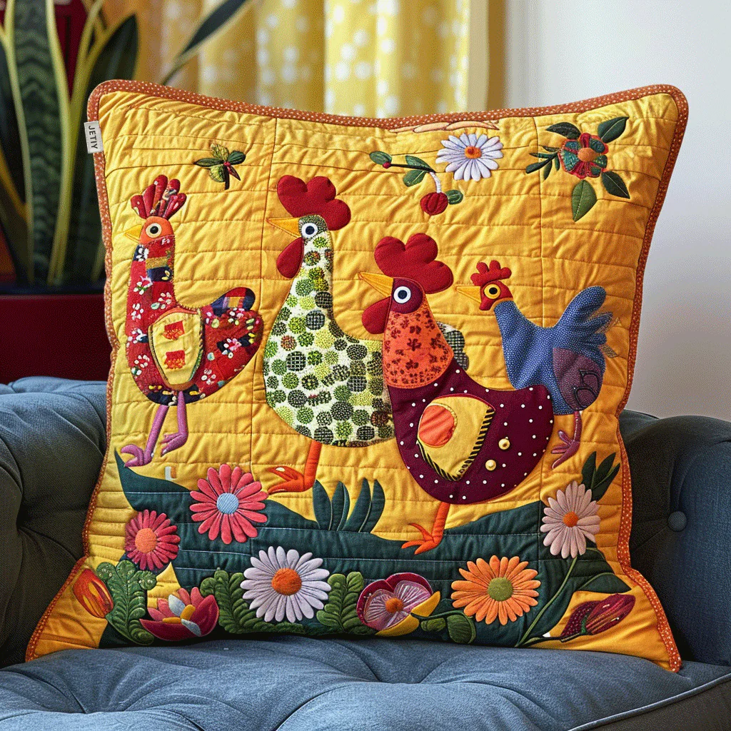 Adorable Chickens Quilted Pillow Case Farm Decor Sofa Decoration Gifts With Chickens On Them