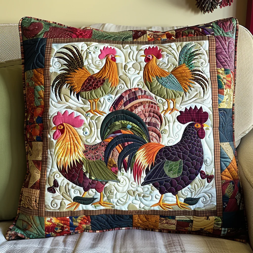Adorable Chickens Quilted Pillow Cover Farmhouse Home Decoration Pillow Chicken Lover Presents