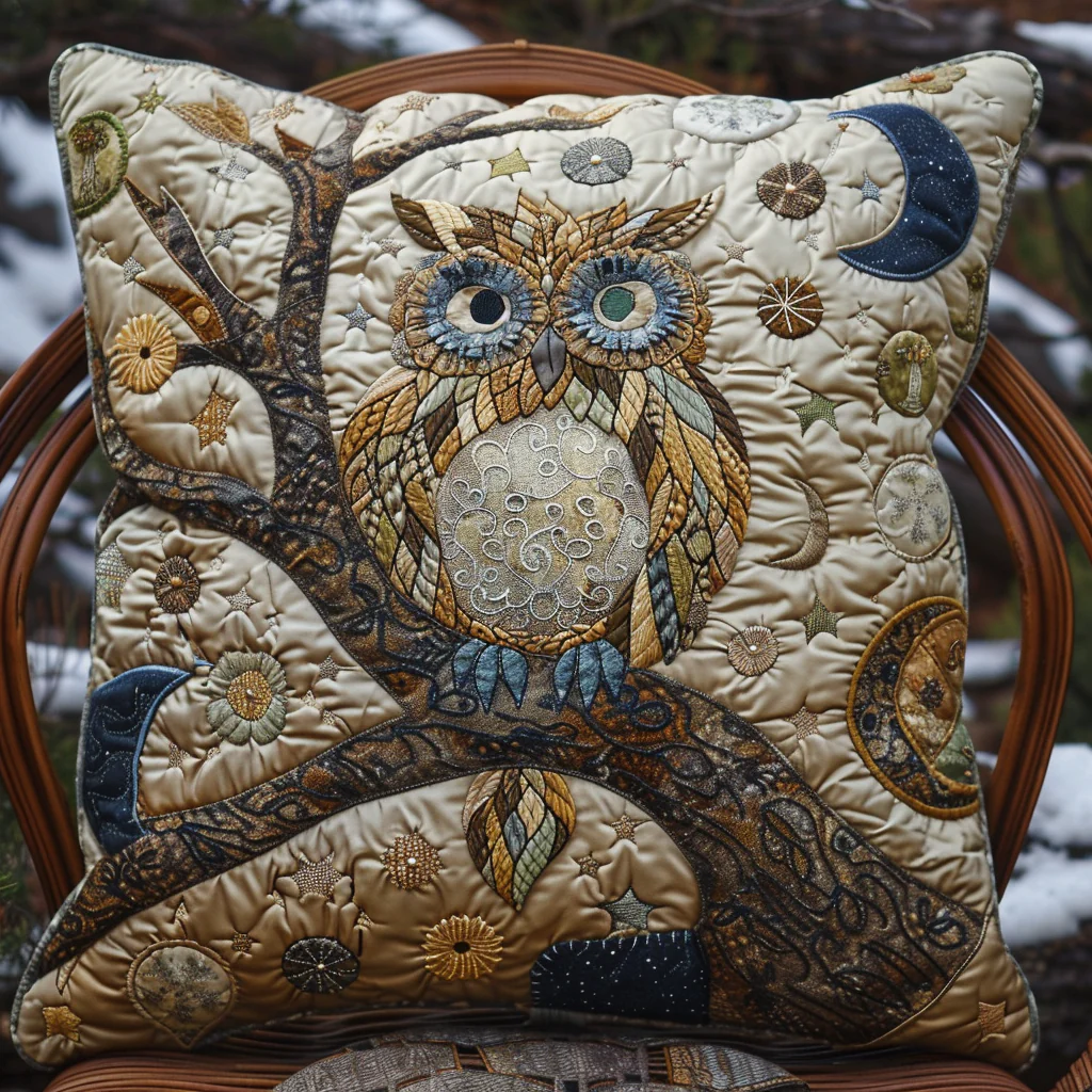 Adorable Owl Quilted Pillow Case Rustic Home Decoration Pillow Bird Lover Gifts For Her