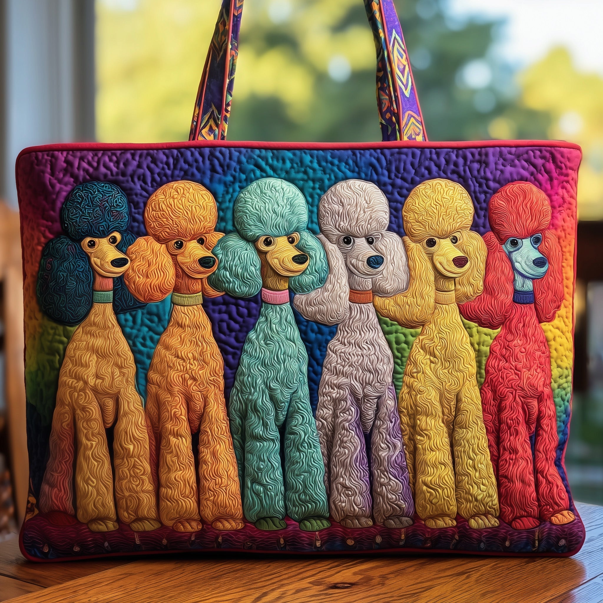 Adorable Poodle Quilted Tote Bag Colorful Handbag For Women Poodle Related Gifts