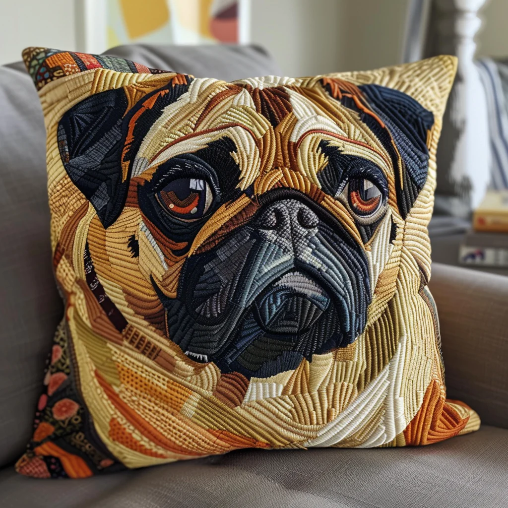 Adorable Pug Quilted Pillow Cover Decorative Sofa Pillow Cover Gifts For People Who Love Pugs