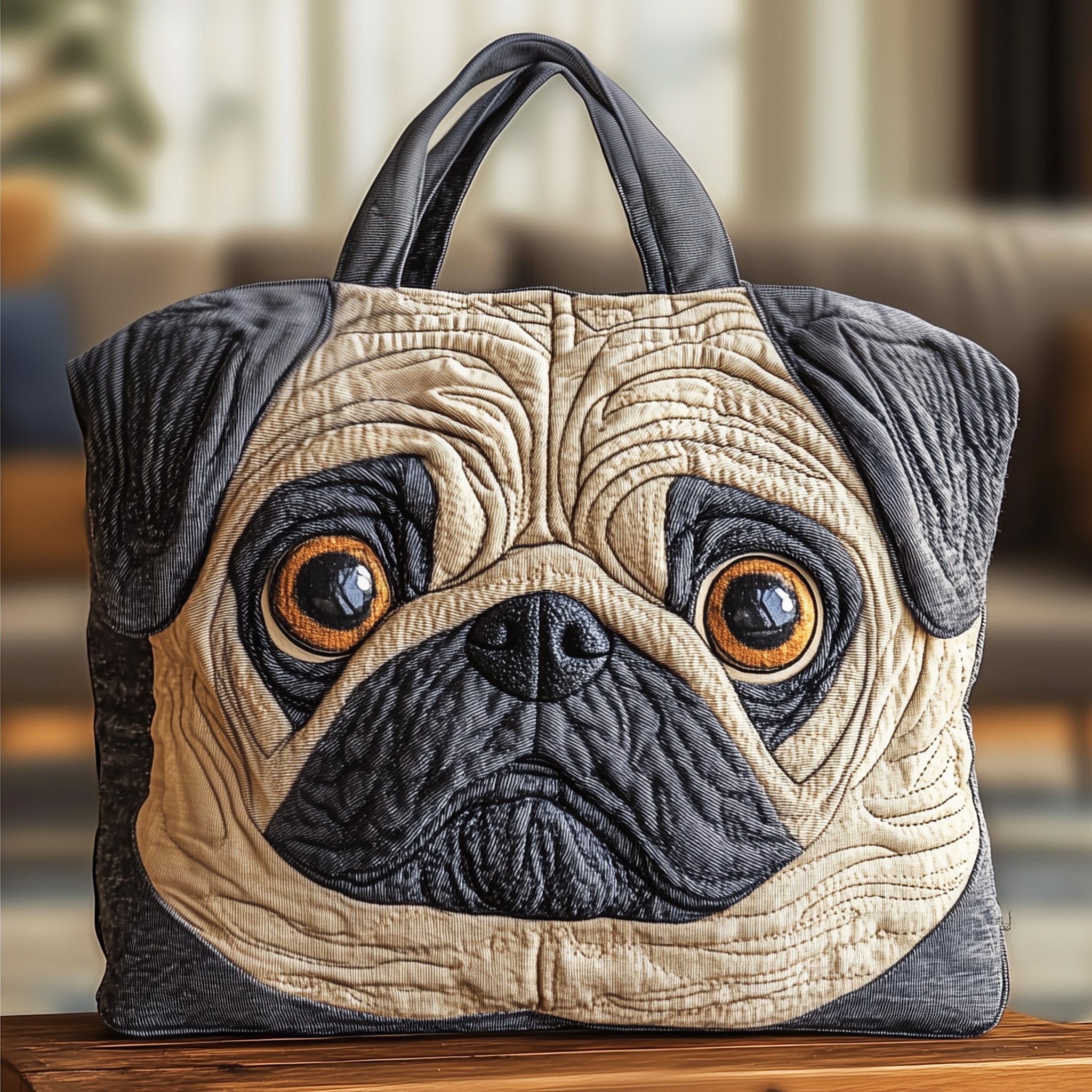 Adorable Pug Quilted Tote Bag Cute Dog Face Shoulder Bag Presents For Pug Lovers