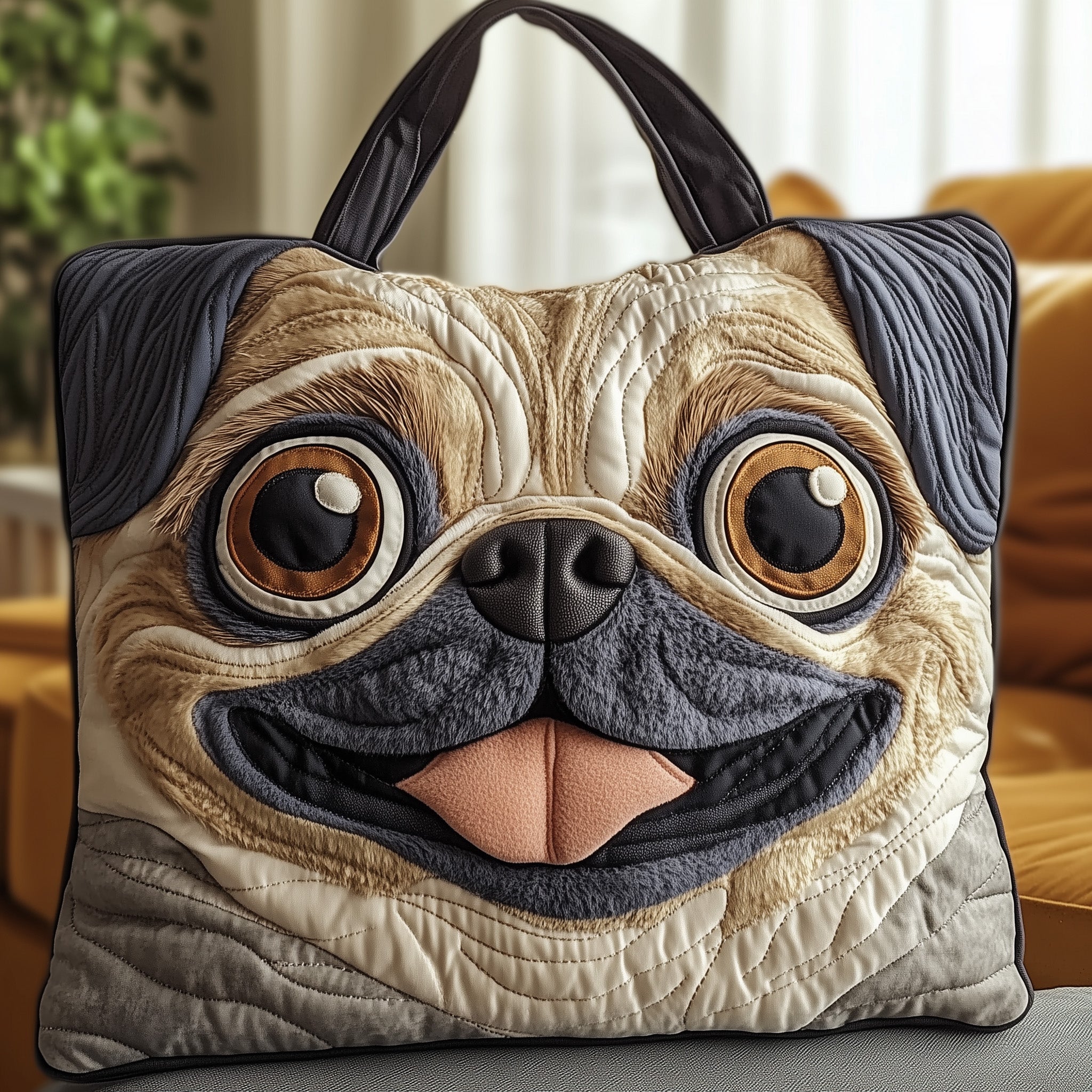 Adorable Pug Quilted Tote Bag Unique Dog Face Shoulder Bag Gifts For Pug Lovers