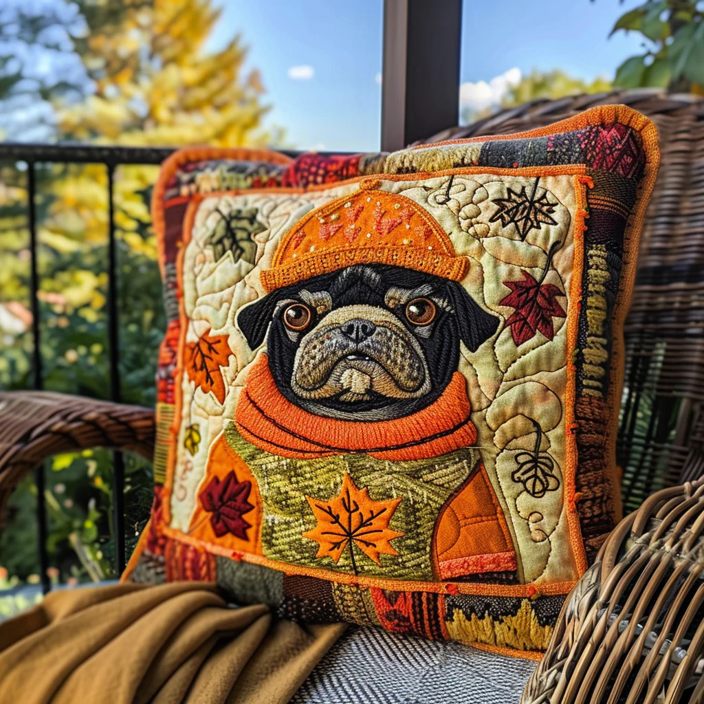 Adorable Pugs Quilted Pillow Case Autumn Living Room Decoration Best Presents For Dog Lovers