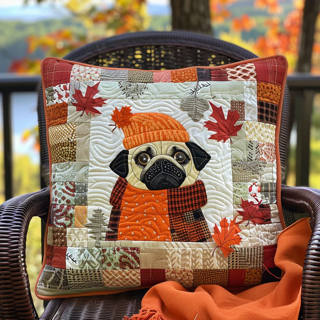 Adorable Pugs Quilted Pillow Case Autumn Rustic Decoration Best Presents For Dog Owners