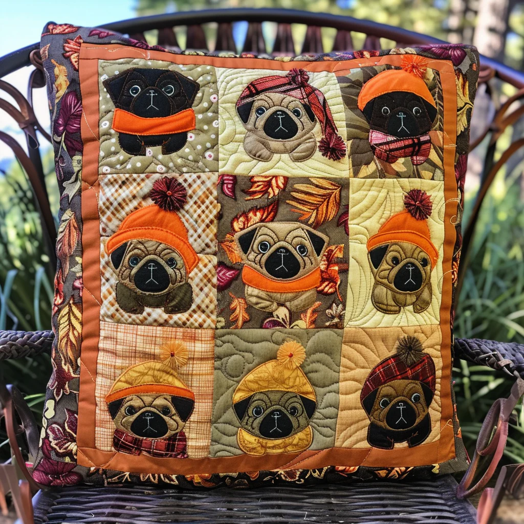 Adorable Pugs Quilted Pillow Case Cozy Autumn Living Room Decoration Dog Gifts For Dog Lovers