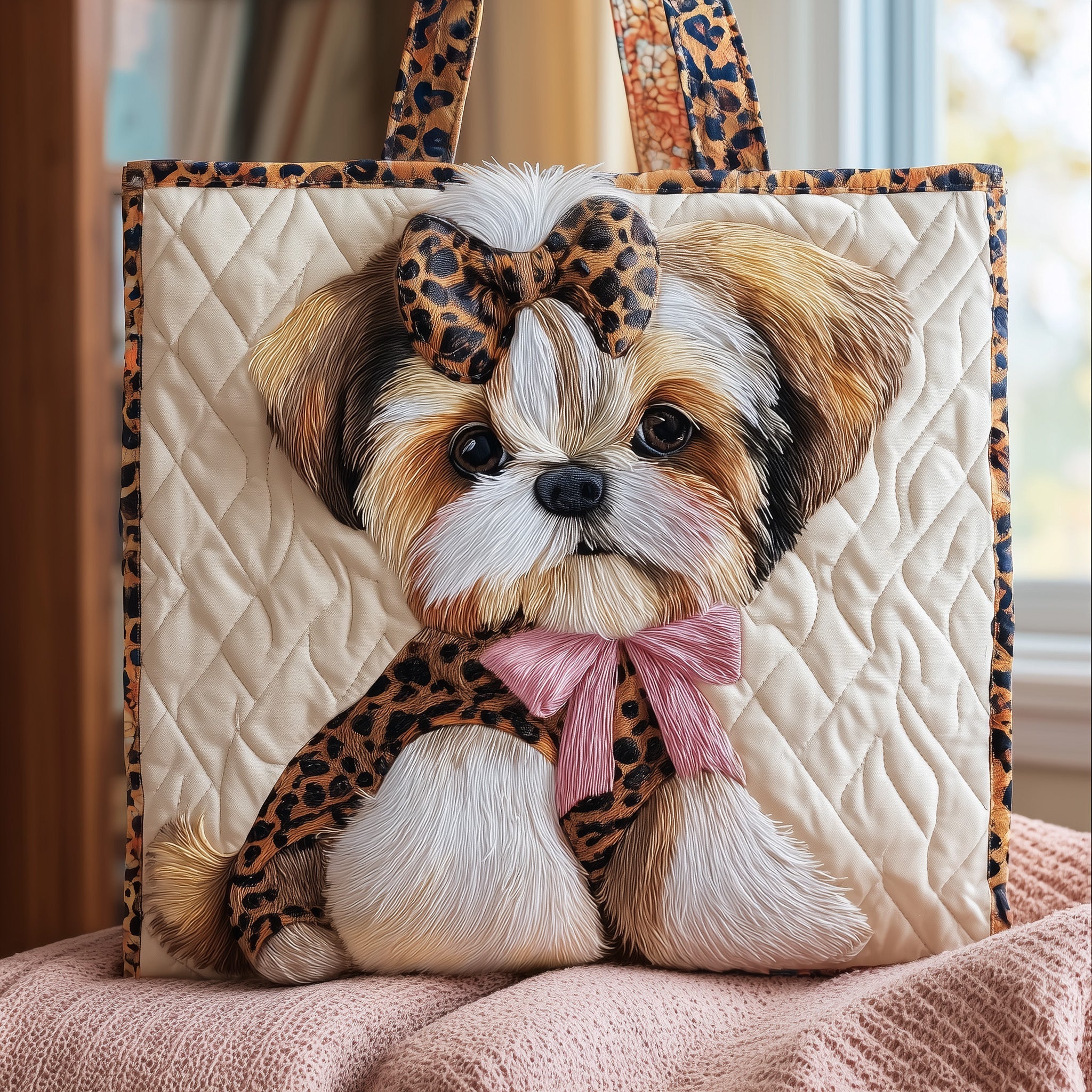 Adorable Shih Tzu Quilted Tote Bag Cute Animal Shoulder Bag For Women Gifts For Shih Tzu Lovers