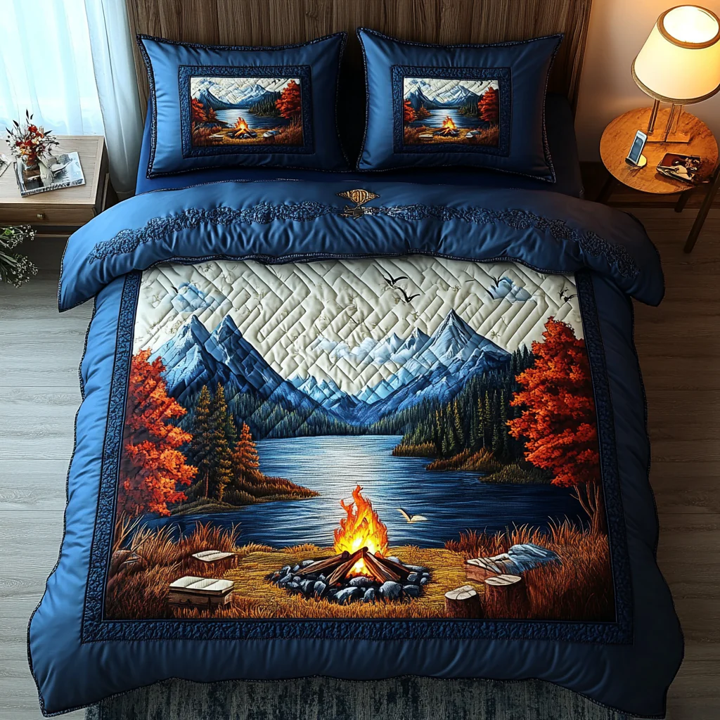 Adventure Camp Quilted Bedding Set Unique Sheet Sets Camping Lovers Gifts For Men