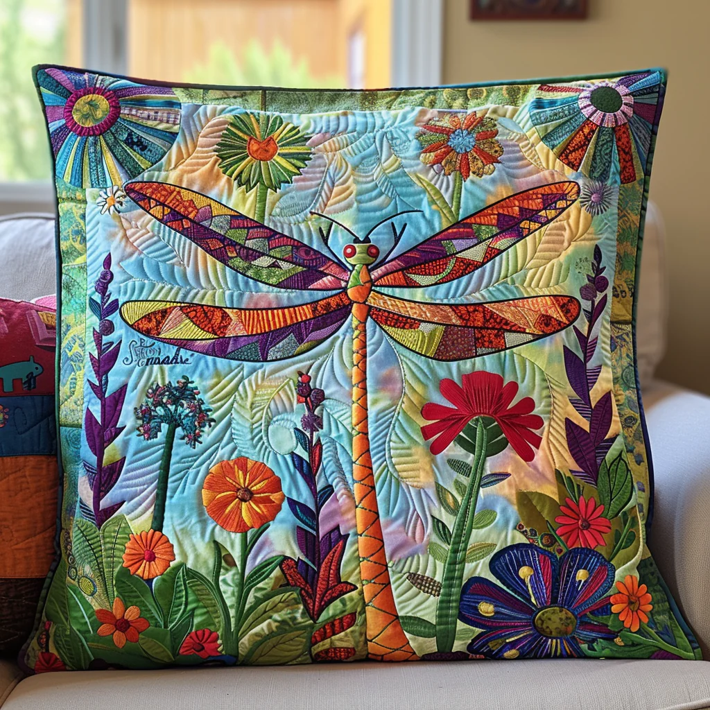 Aerial Grace Quilted Pillow Cover Elegant Interior Decoration Pillow Dragonfly Gift For Her