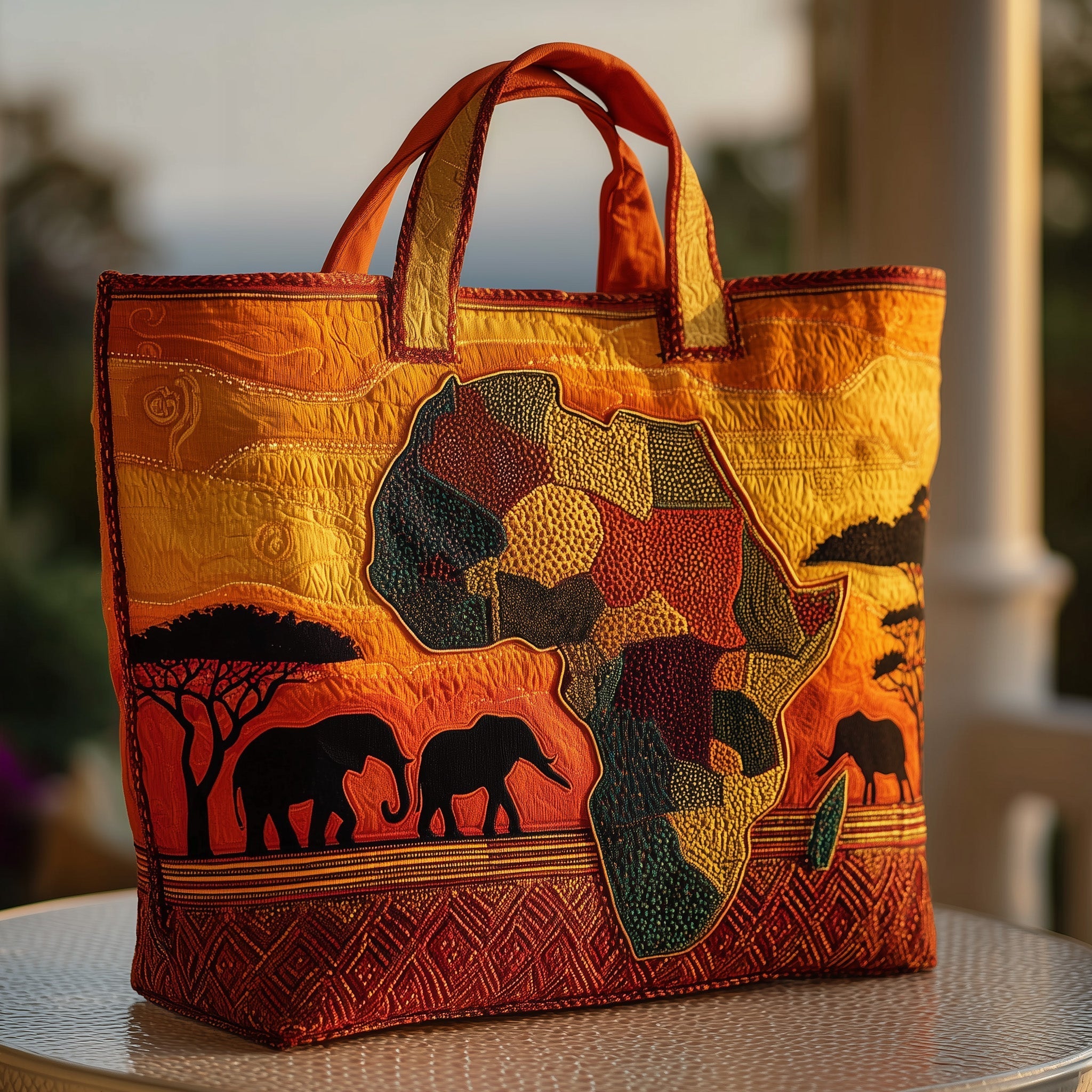 Africa Map Quilted Tote Bag African Sunset Pride Shoulder Bag Black History Month Gifts