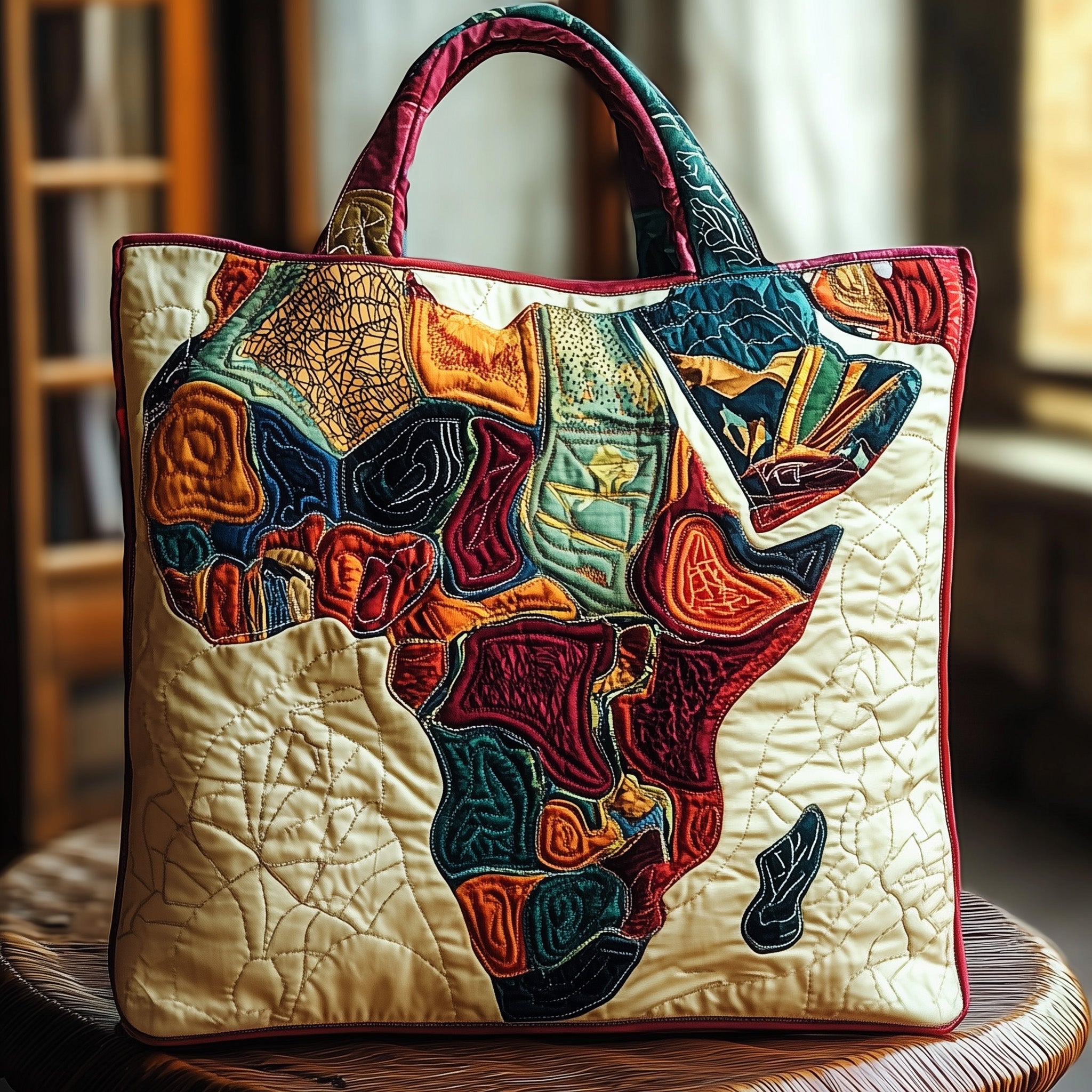 Africa Map Quilted Tote Bag Artistic Map Patchwork Shoulder Bag Black Women Melanin Gifts