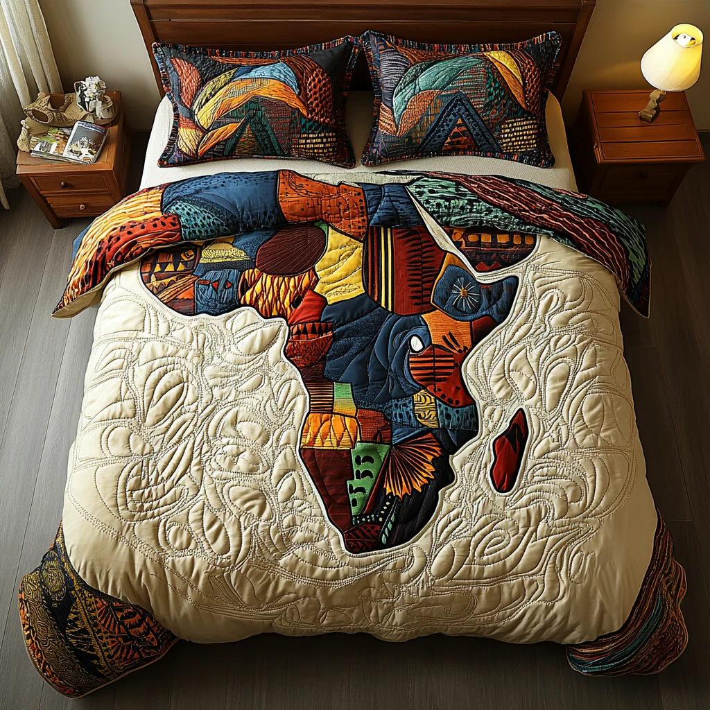 African Dream Quilted Bedding Set Africa Map Patchwork Bedspread Set Black History Month Gifts