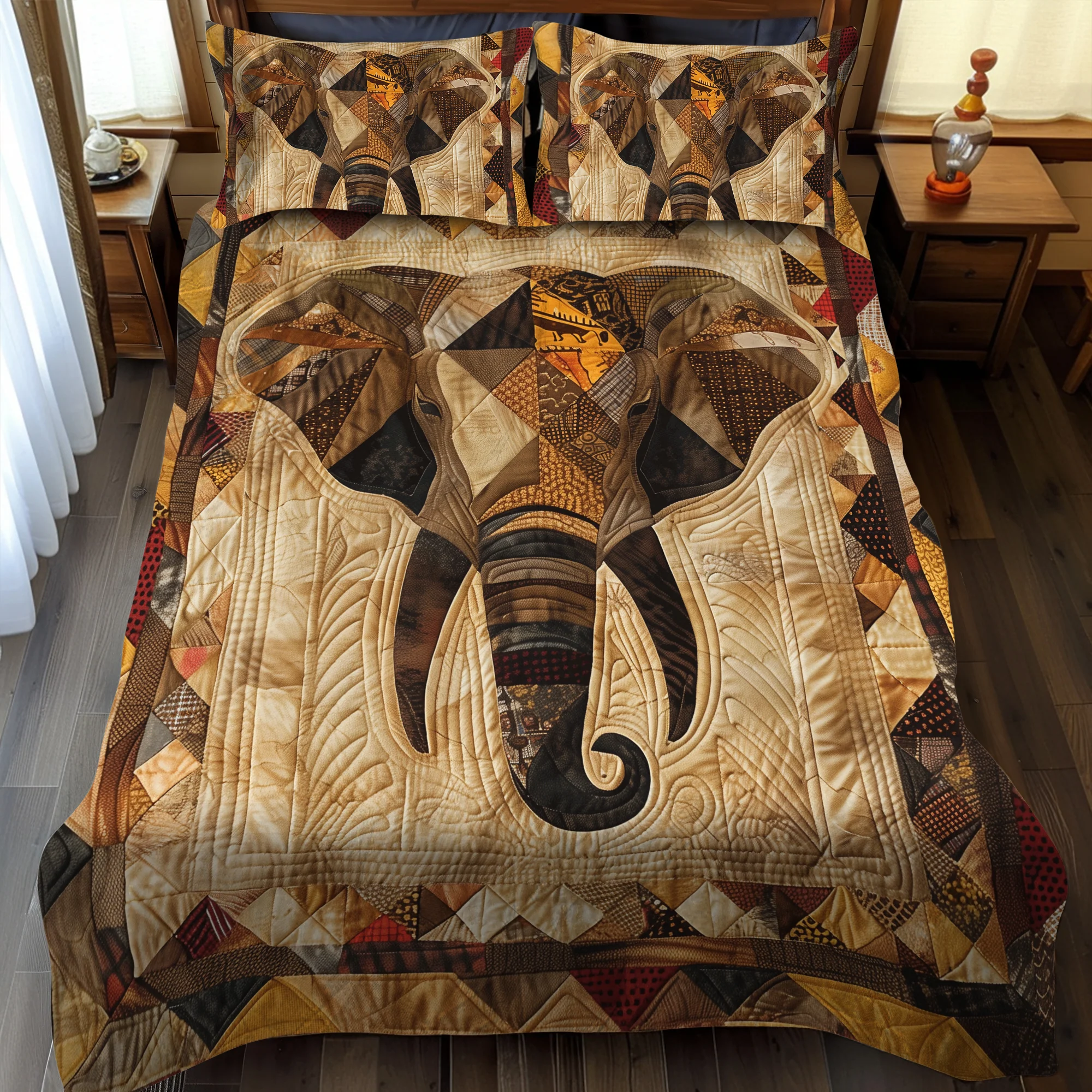 African Elephant Quilted Bedding Set Best King Bed Sheets Gifts For Black History Month