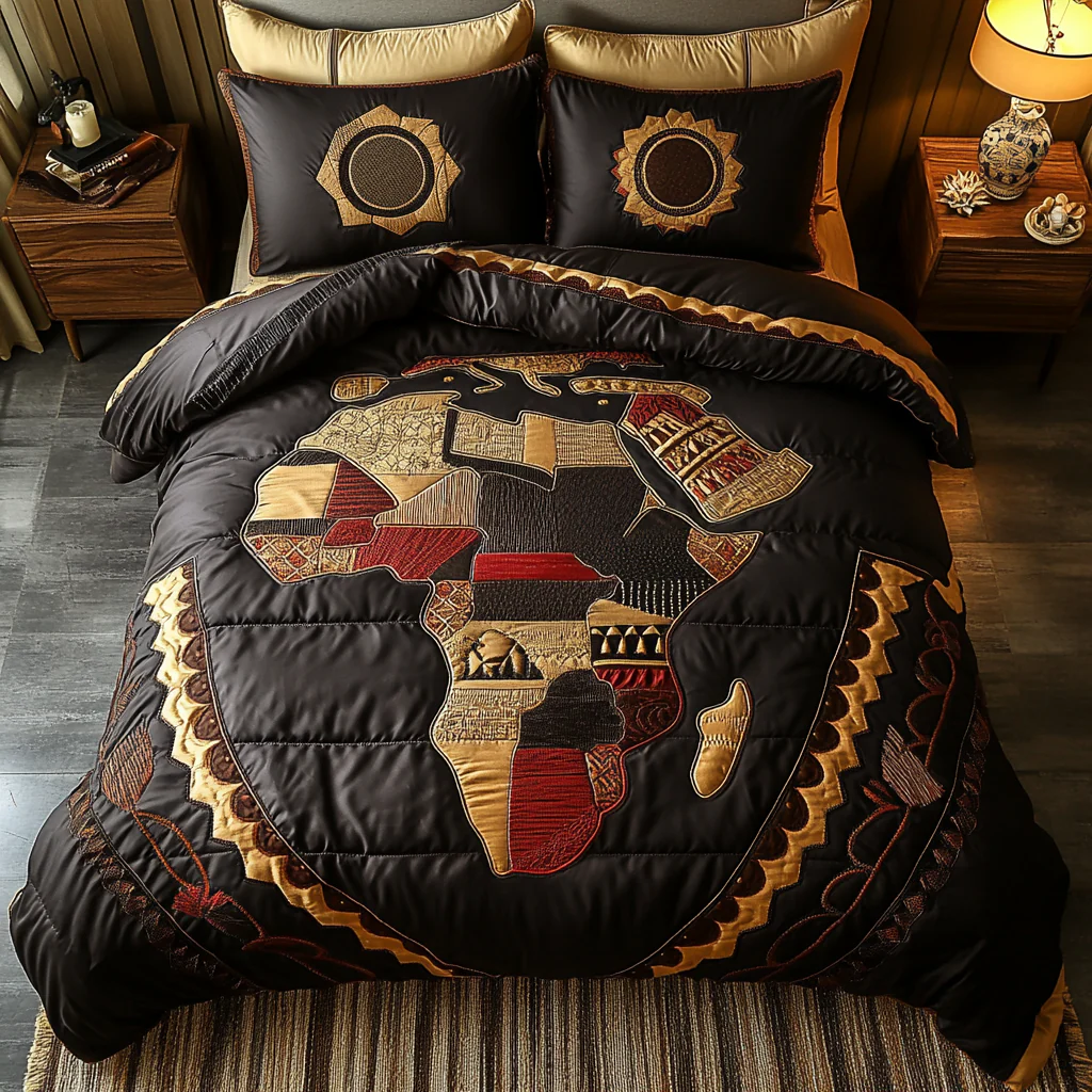 African Essence Quilted Bedding Set Africa Map Patchwork Bed Sheet Set Black History Month Gift