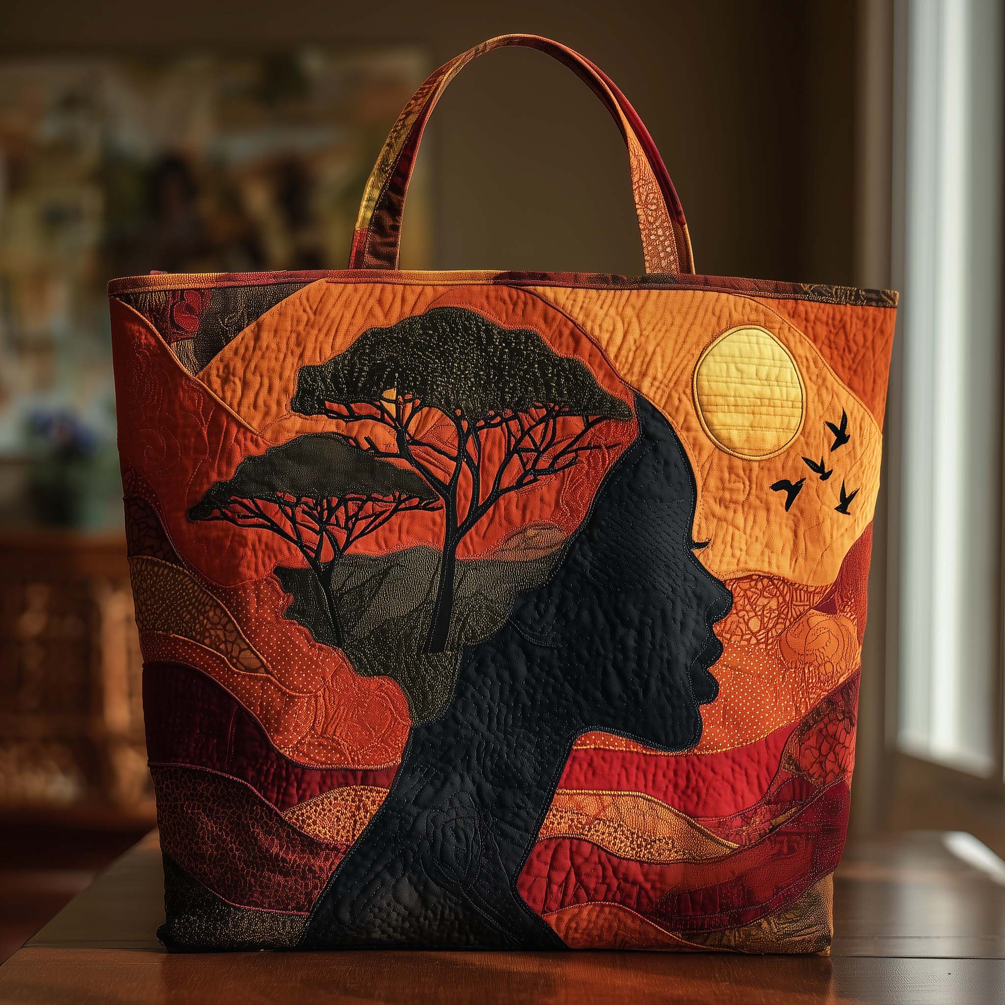 African Women Quilted Tote Bag African Sunset Handbags Best Melanin Gifts For Ladies