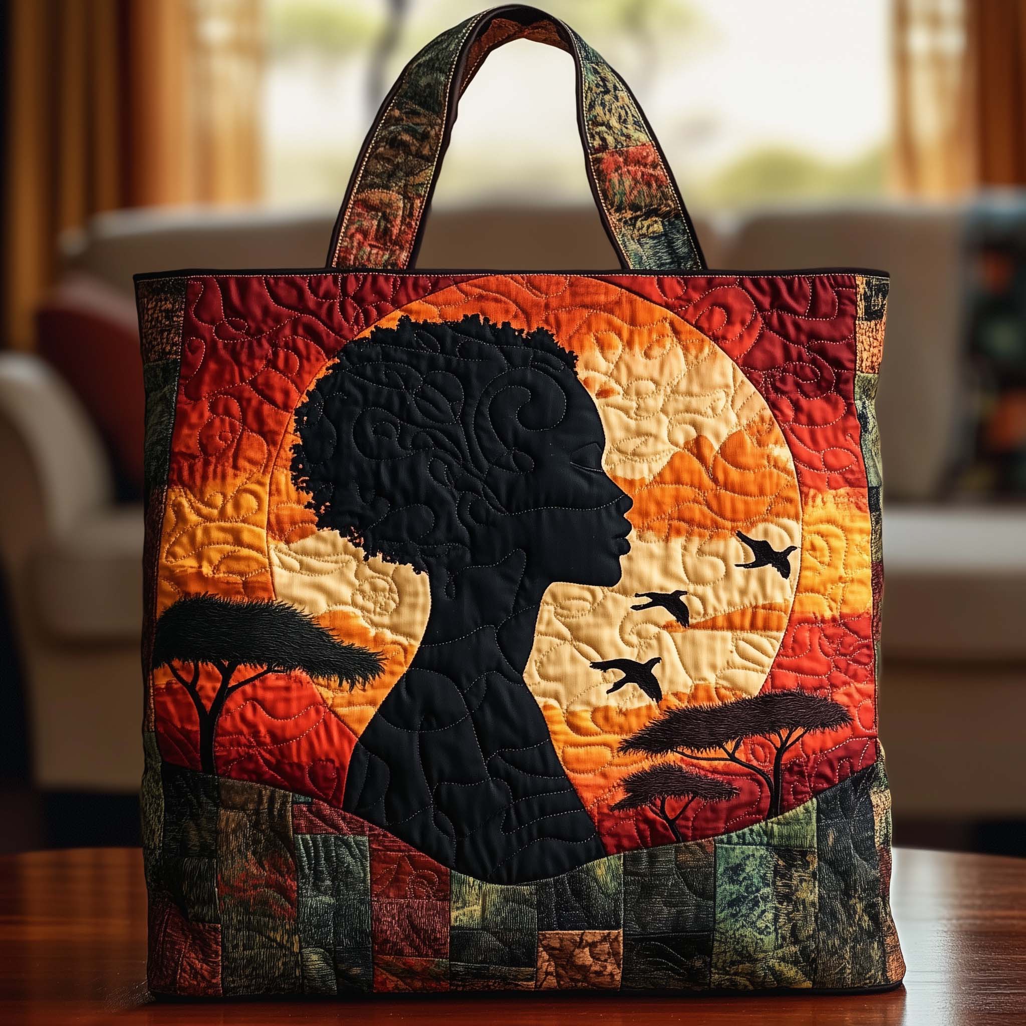 African Women Quilted Tote Bag African Sunset Shoulder Bag Black History Month Gifts For Her