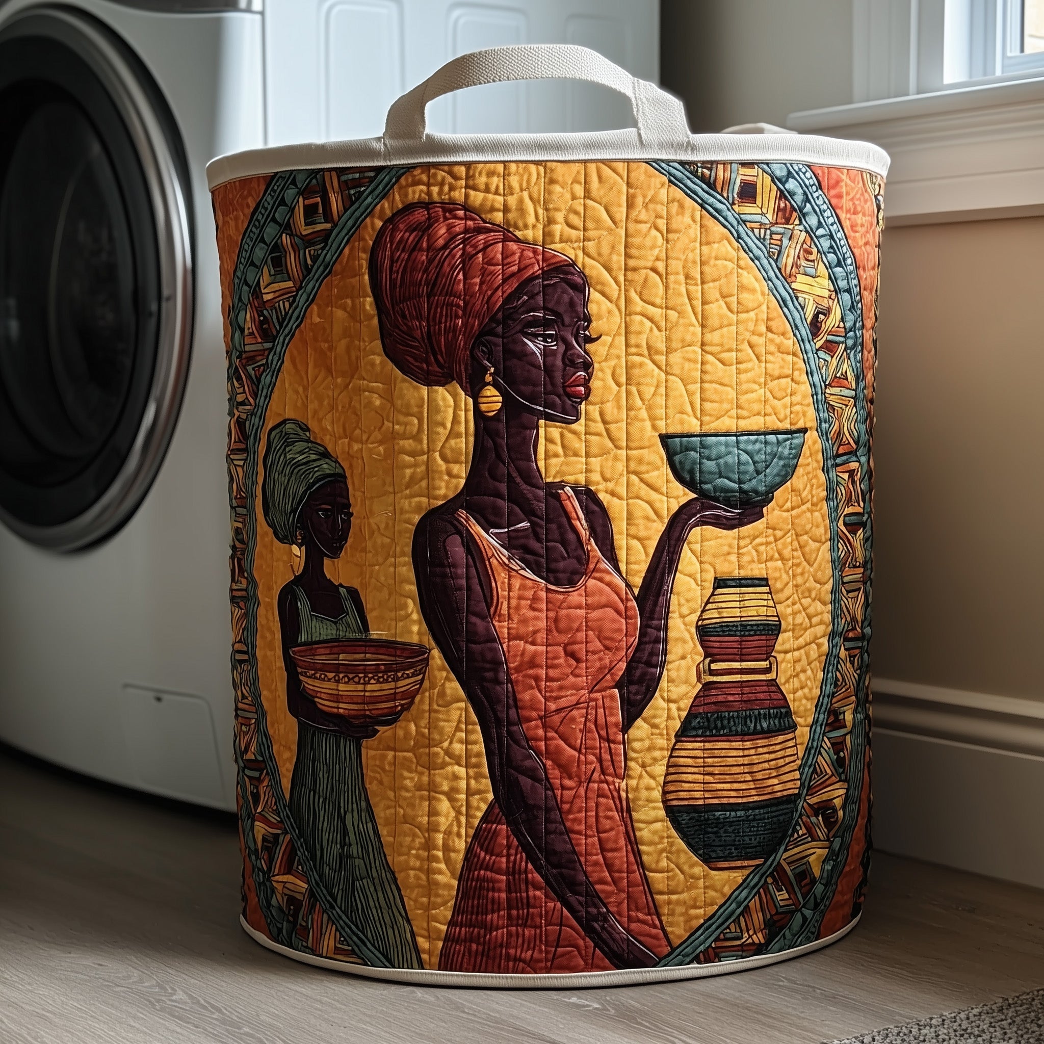 African Women Sunlight Quilted Laundry Basket Clothes Hamper Gifts For Black History Month