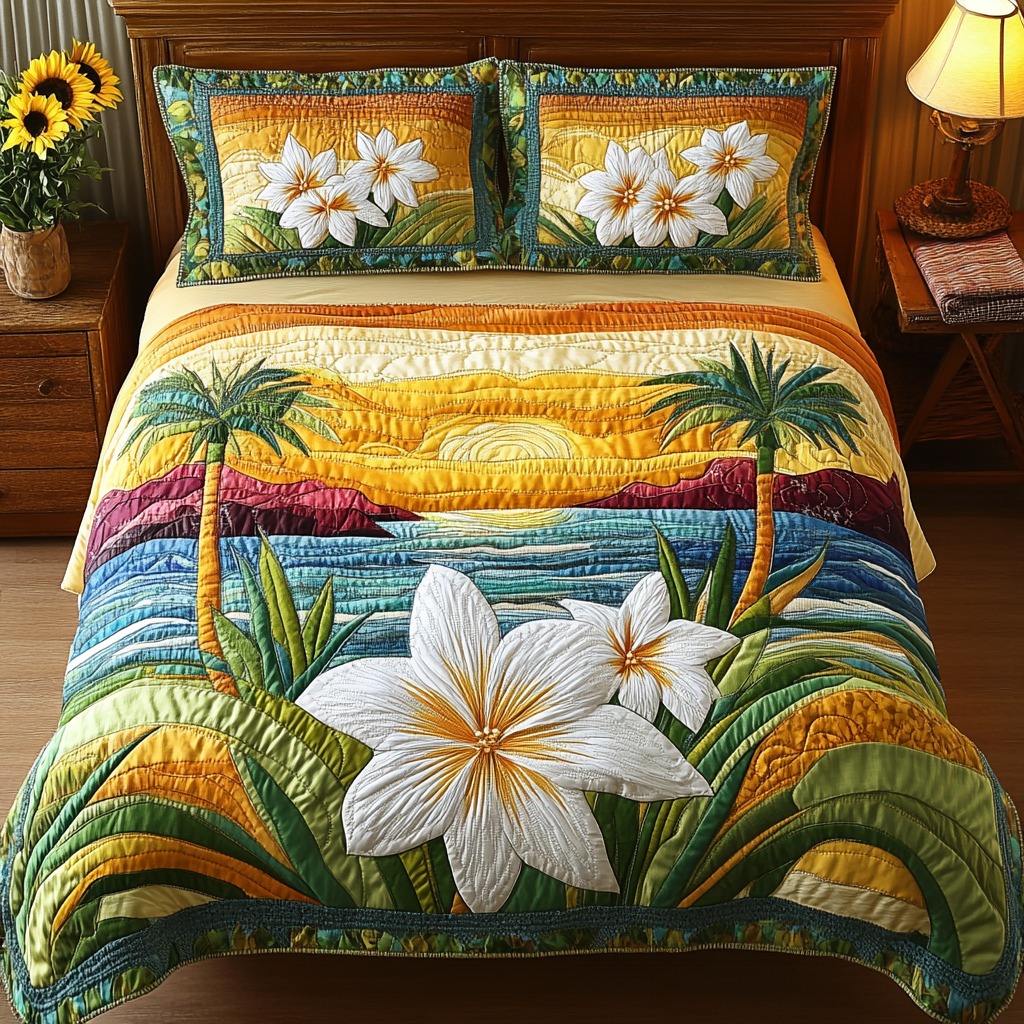 Aloha Beach Quilted Bedding Set Tropical Floral Duvet Cover Sets Bedroom Decor Gifts