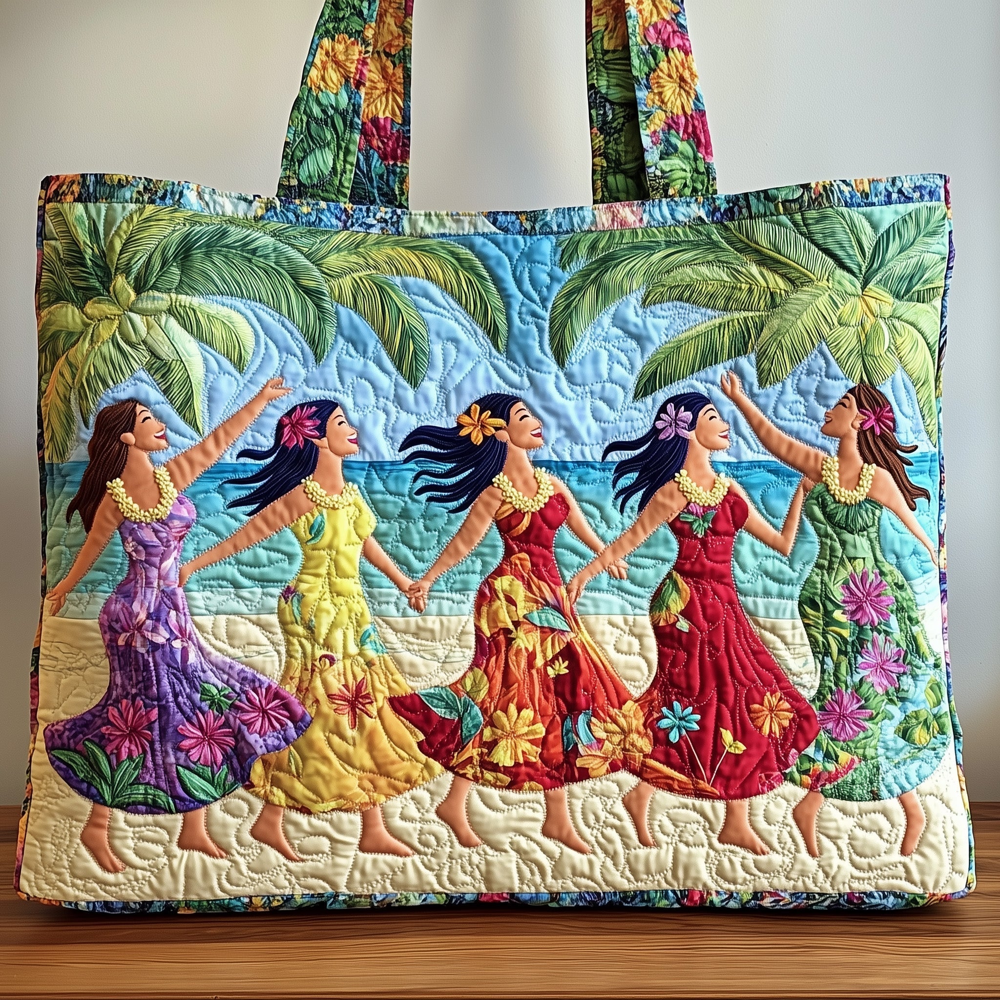 Aloha Vibes Quilted Tote Bag Hula Dancers Handbags Best Gifts For Girlfriend