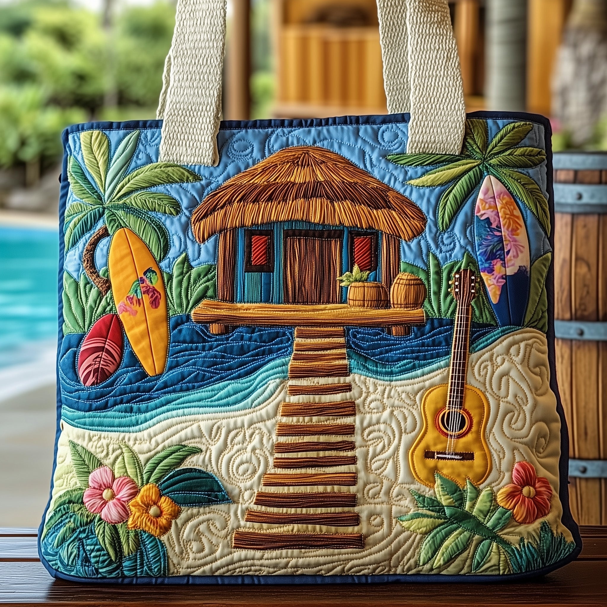 Aloha Vibes Quilted Tote Bag Tropical Island Shoulder Bag Birthday Gifts For Her