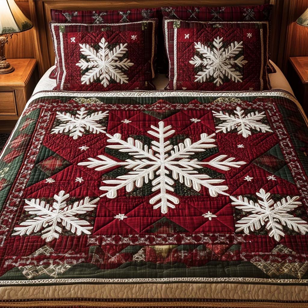 Alpine Charm Quilted Bedding Set Snowflake Bed Sheet Set Christmas Bedroom Decor Ideas
