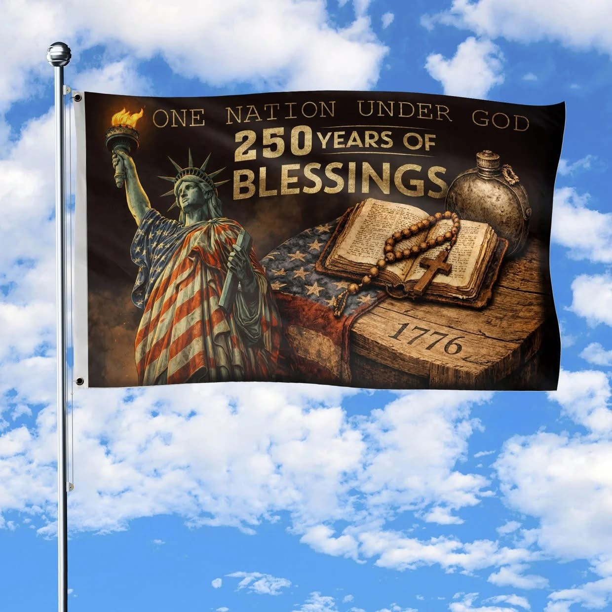 America 250 Years Of Blessings Flag One Nation Under God Patriotic Flag 4th Of July Home Decor