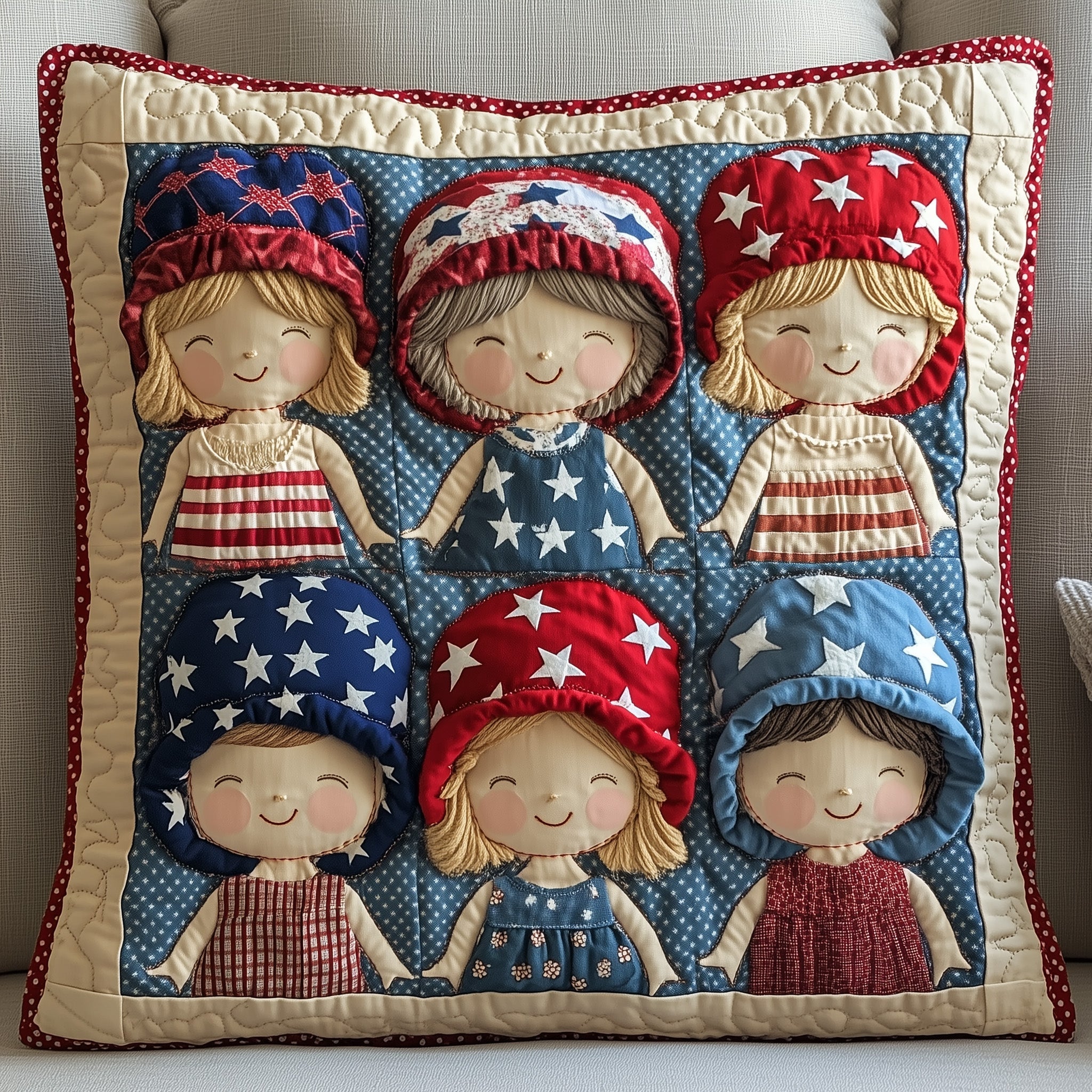 American Charm Sunbonnet Quilted Pillow Case Throw Pillow Cover ItemPatriotic Gifts For Dad