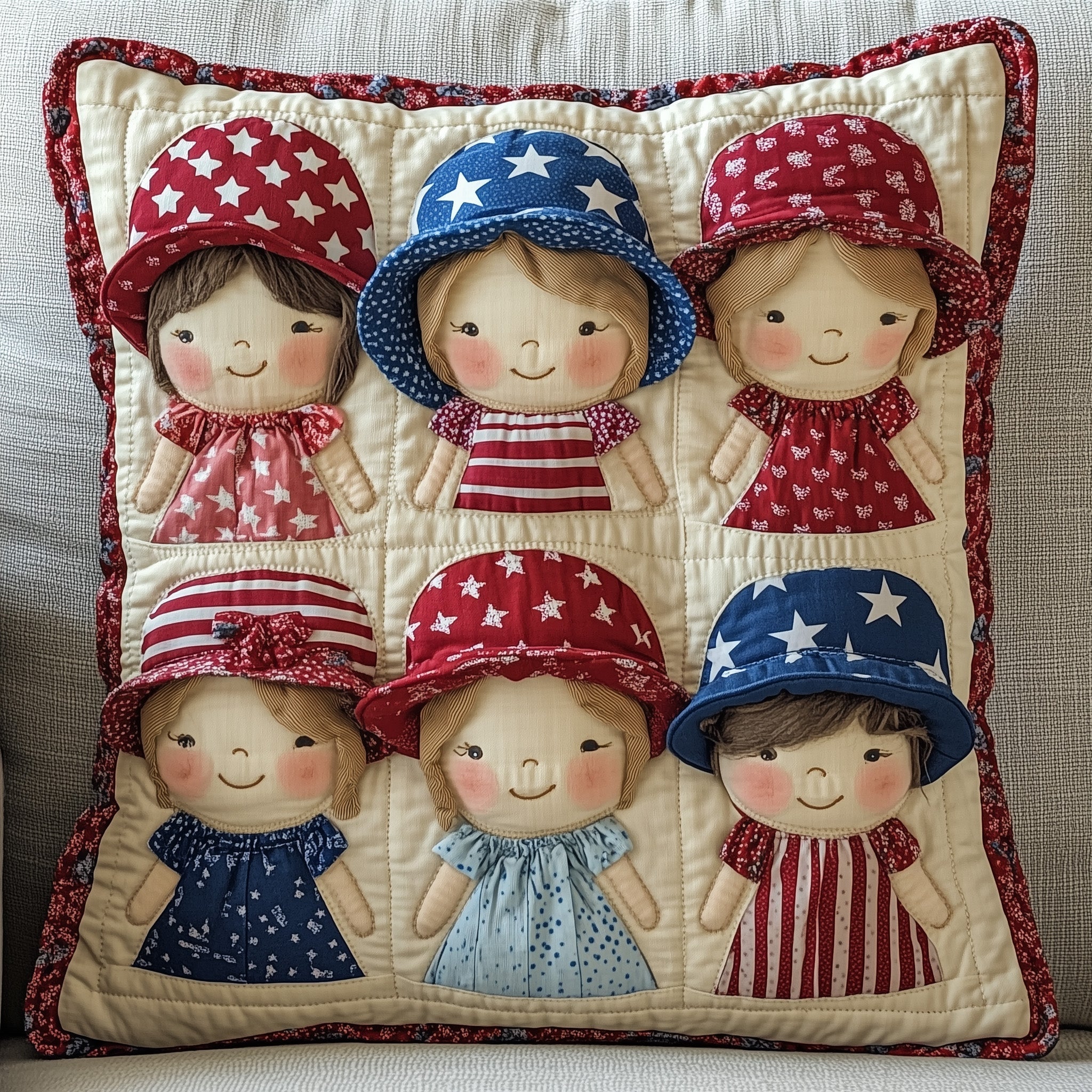 American Charm Sunbonnet Quilted Pillow Case Throw Pillow Cover ItemPatriotic Gifts For Him