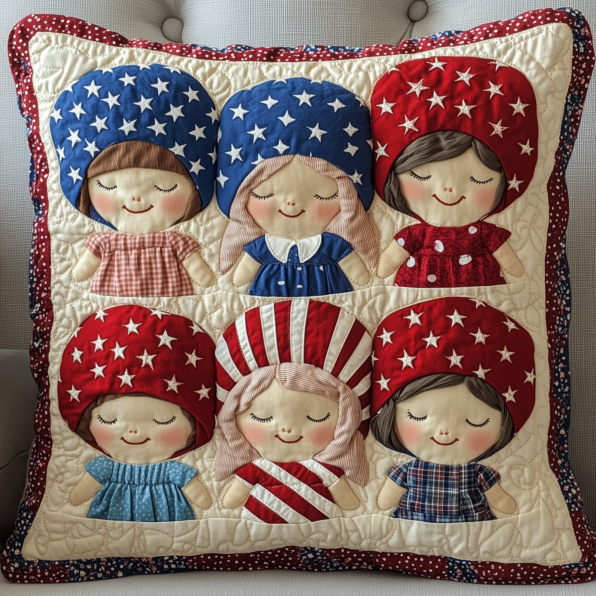 American Charm Sunbonnet Quilted Pillow Case Throw Pillow Cover ItemPatriotic Gifts For Men