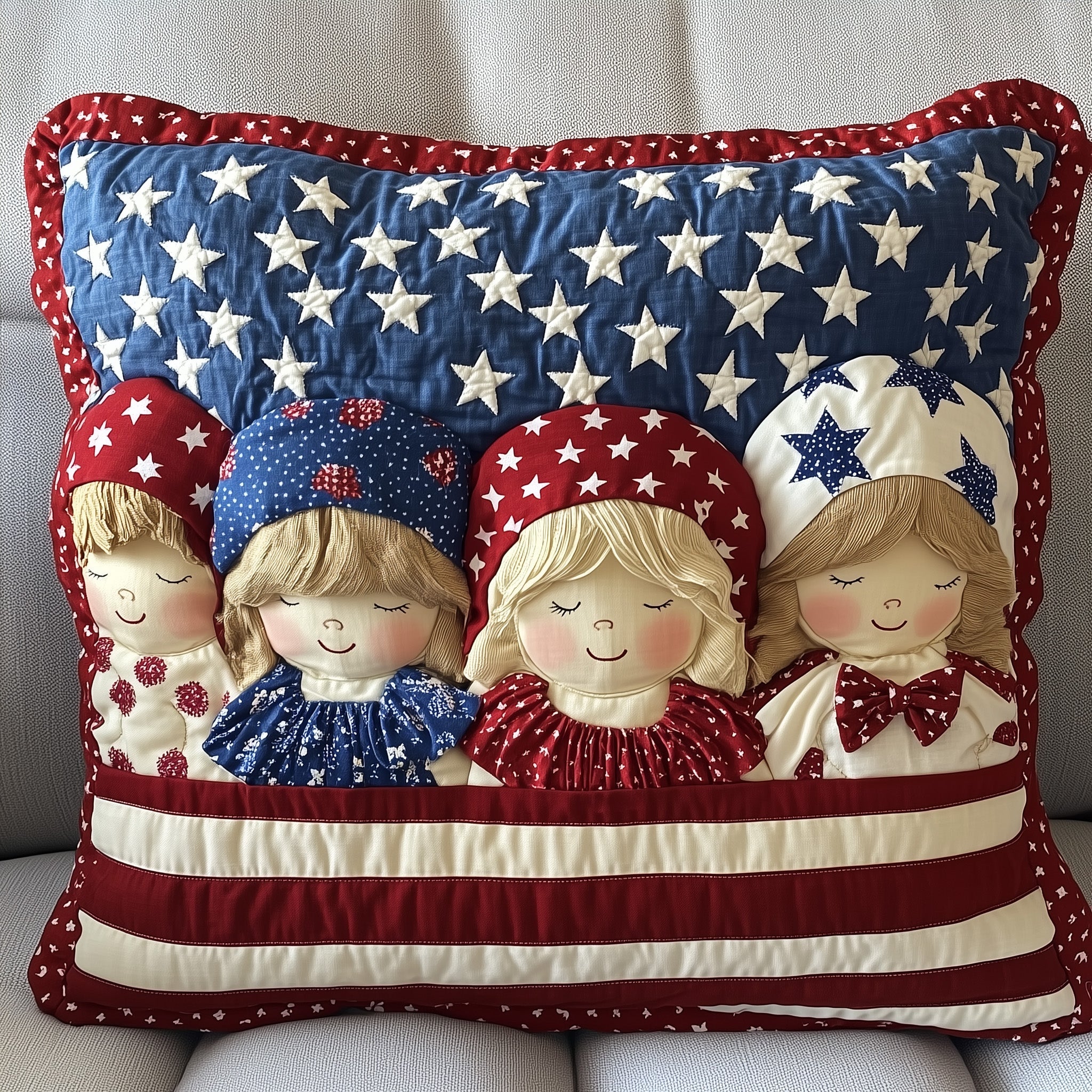 American Charm Sunbonnet Quilted Pillow Case Throw Pillow Cover ItemPatriots Gifts For Dad