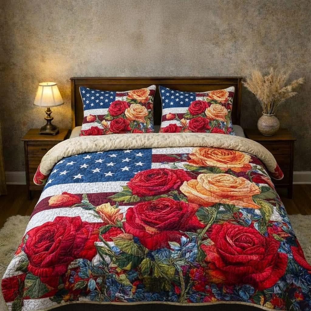 American Flag Stars Glory Quilted Bedding Set Rose Duvet Cover Set Patristic Gifts