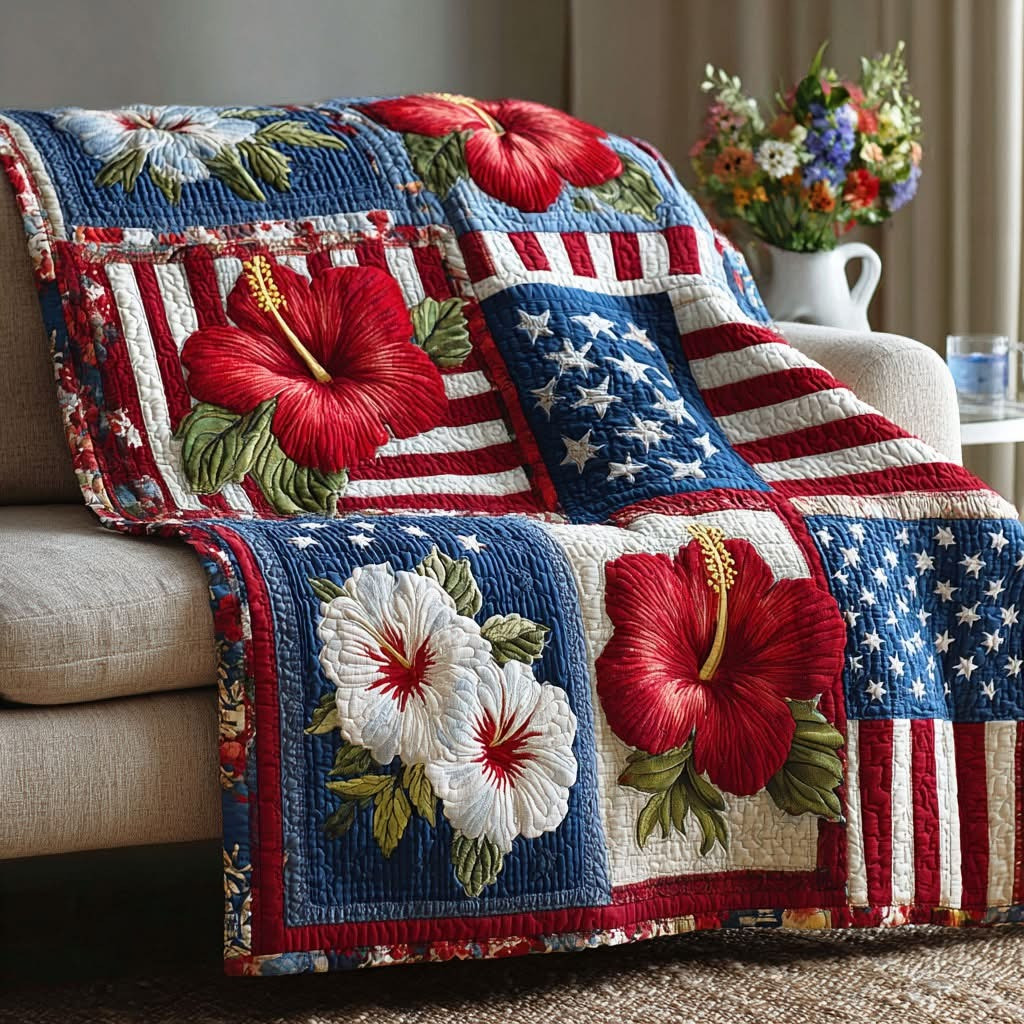 Americana Charm Quilted Blanket Patriotic Throw Blanket Best Gifts For Independence Day