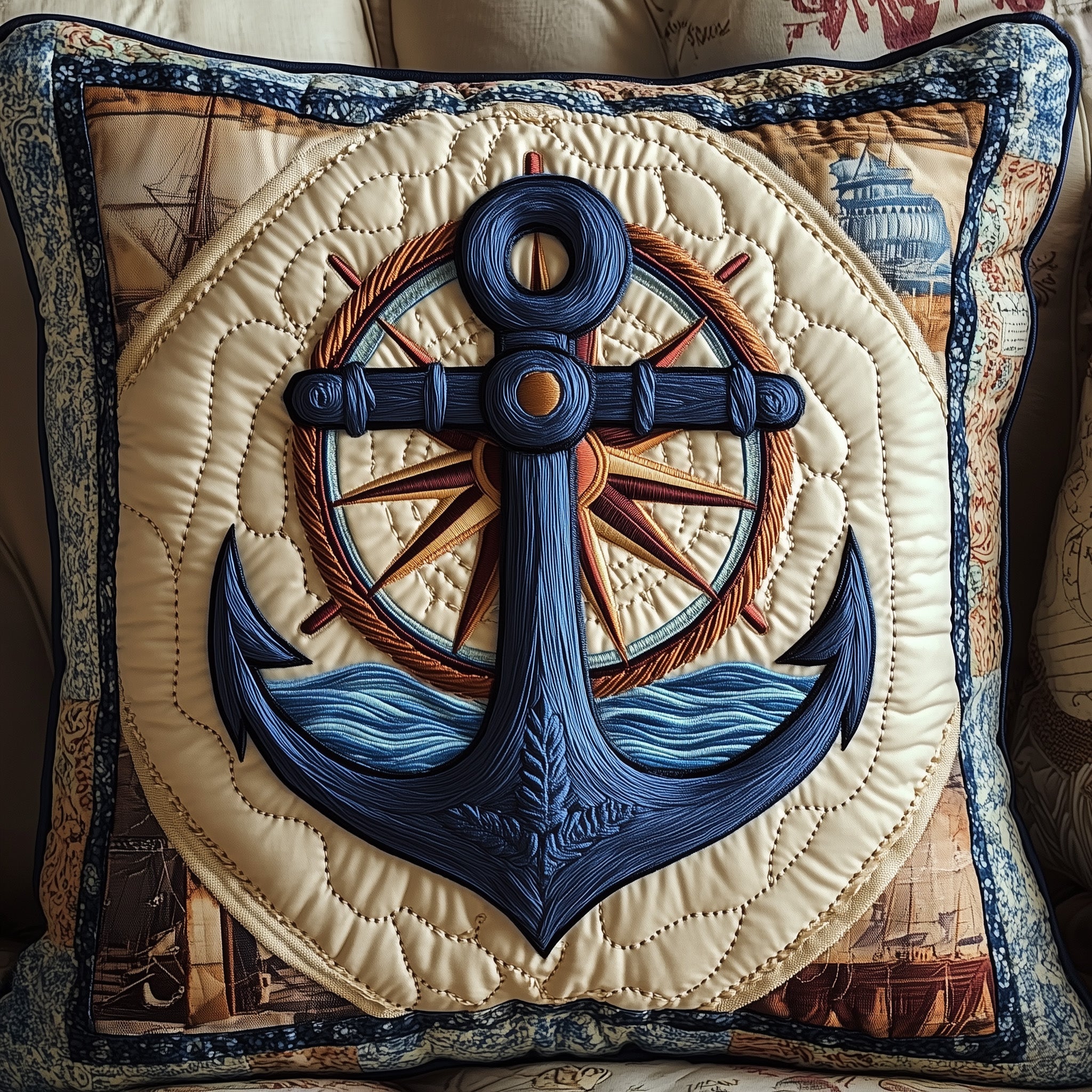 Anchor Life Quilted Pillow Case Throw Pillow Cover ItemTheme Ocean Anchor Gift Ideas