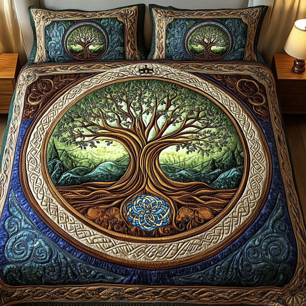 Ancient Weave Quilted Bedding Set Best Bed Sheet Set Tree Of Life Gifts For Grandparents