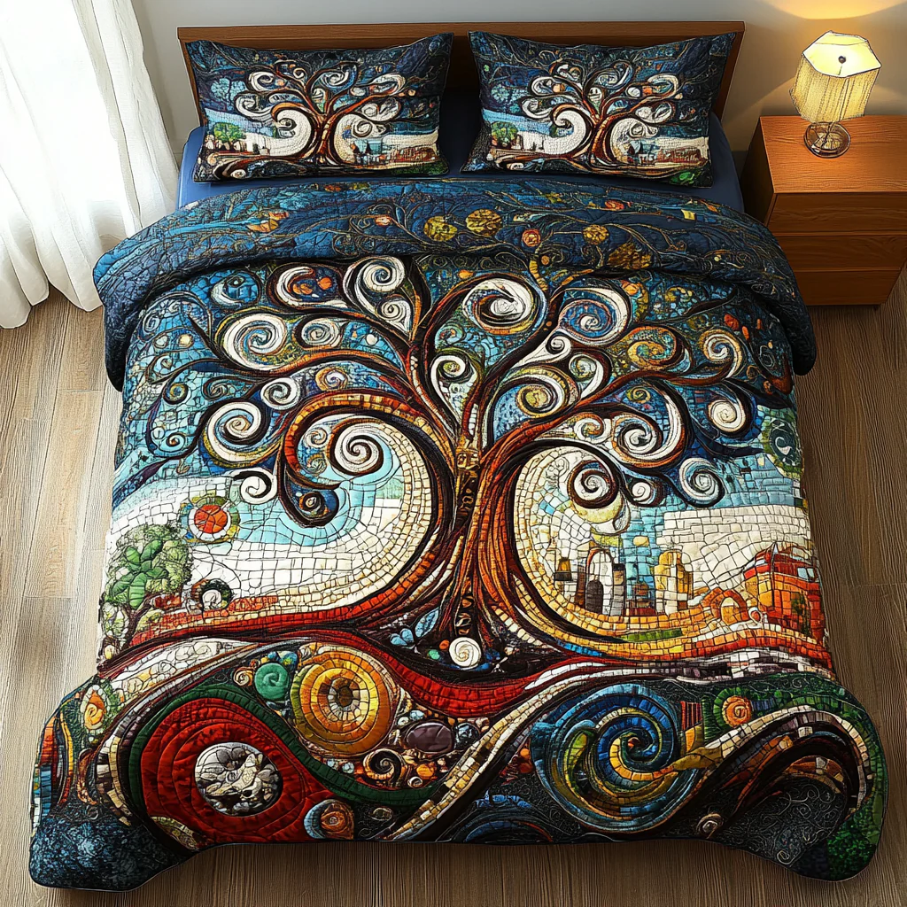 Ancient Wisdom Quilted Bedding Set Unique Bed Sheet Set Tree Of Life Gifts For Family