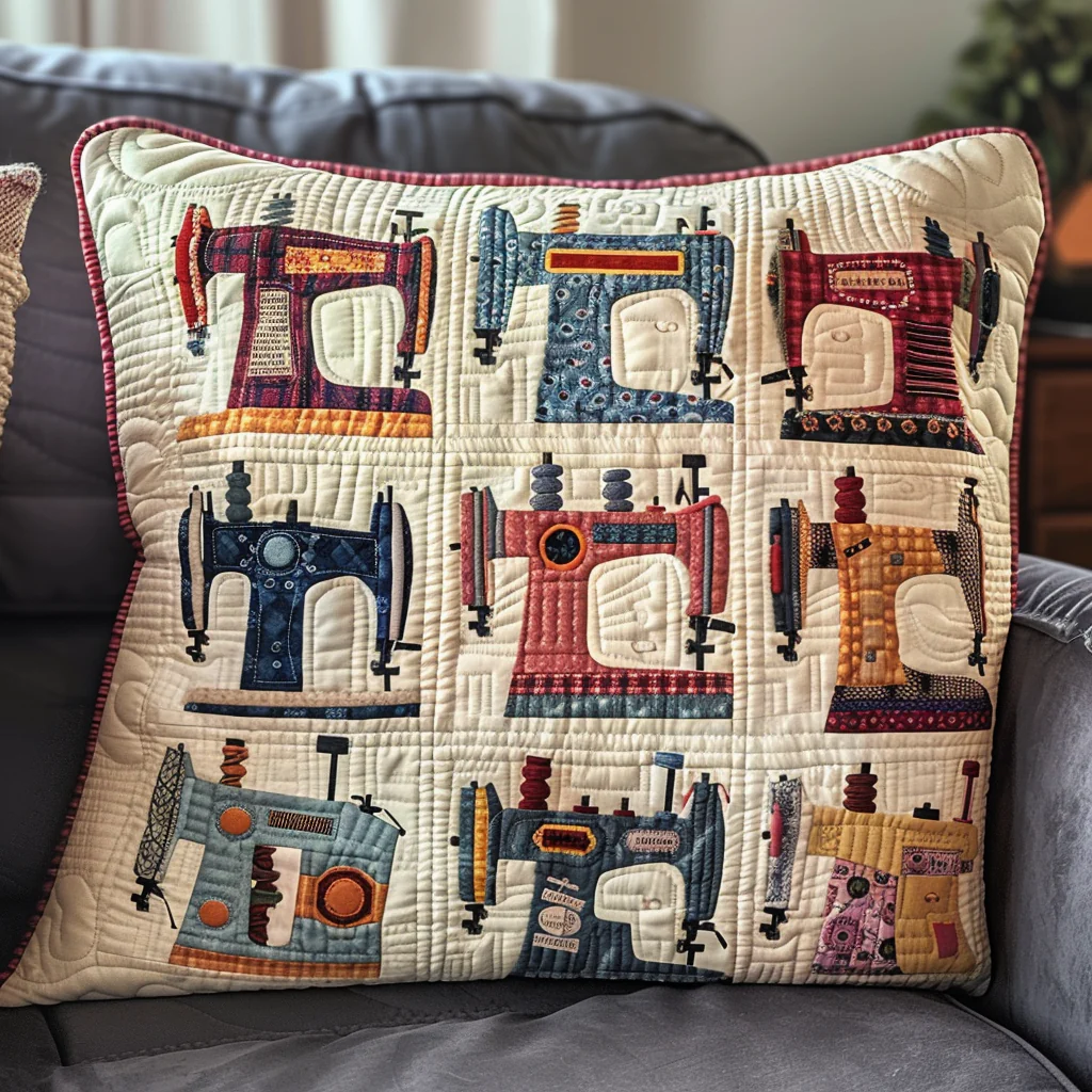 Antique Sewing Machine Quilted Pillow Case Home Decoration Accent Pillow Gift For Sewing Lovers