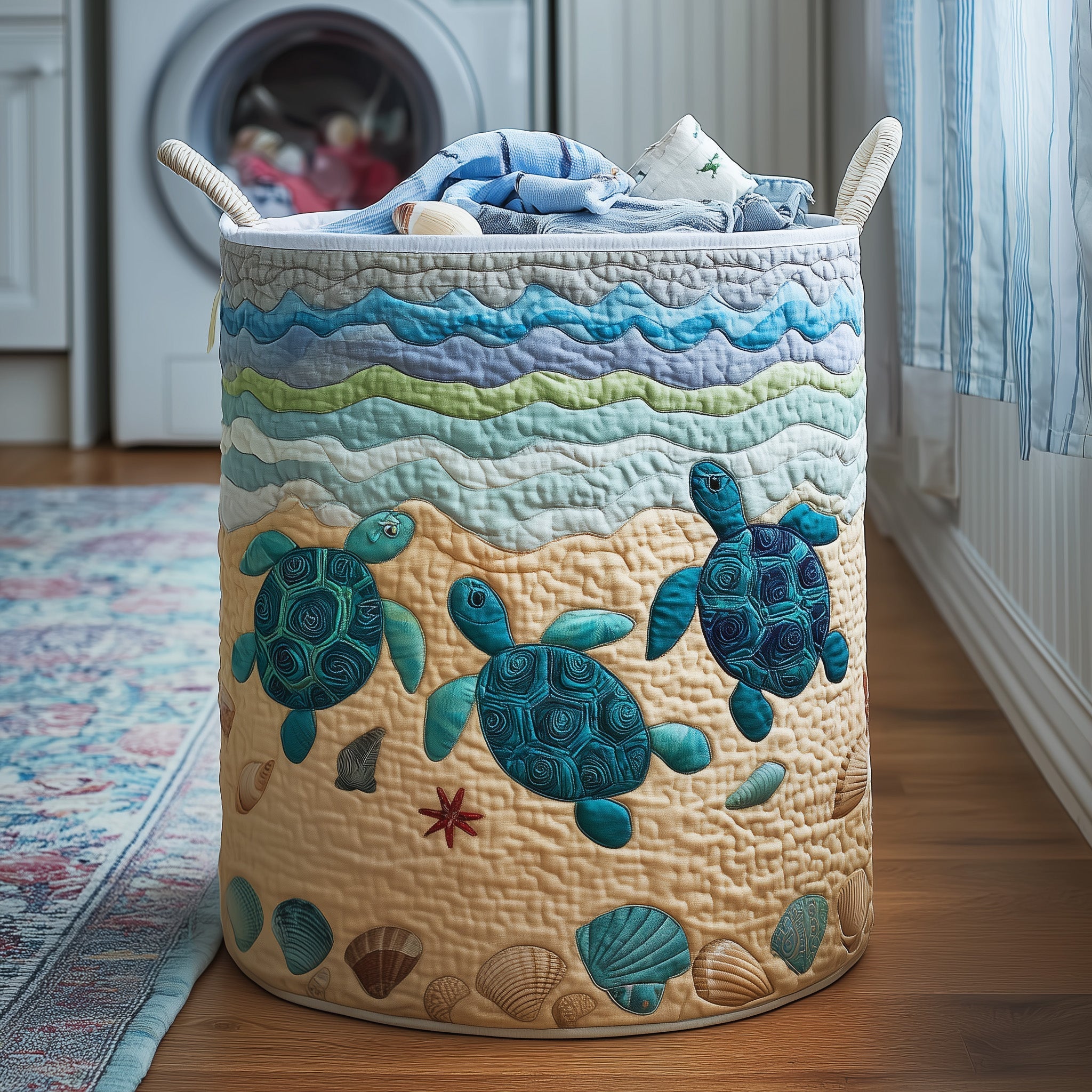Aqua Buddies Quilted Laundry Basket Sea Turtle Clothes Hamper Gifts For Ocean Lovers