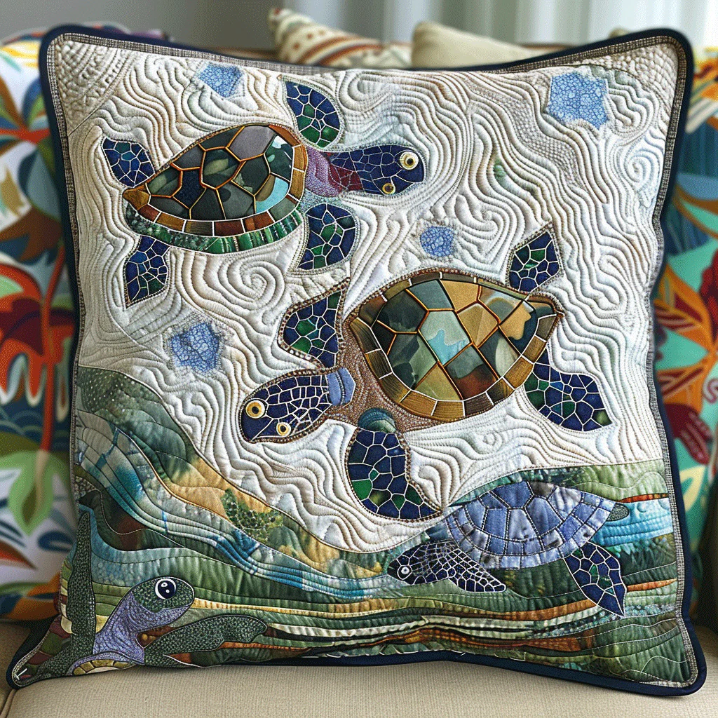 Aqua Tranquility Quilted Pillow Case Ocean Inspired Living Room Decor Gift Ideas For Women