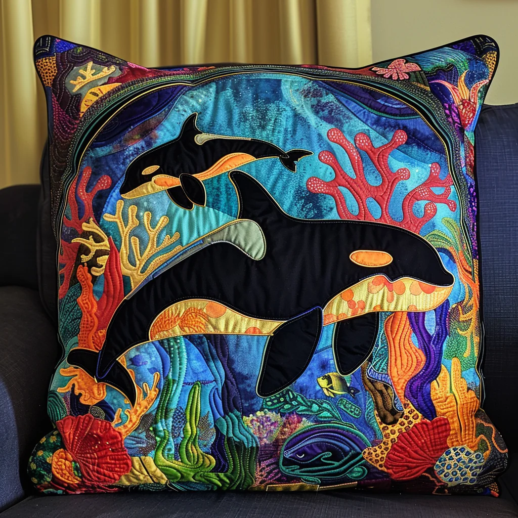 Aquatic Abundance Quilted Pillow Case Living Room Decoration Gift Ideas For Ocean Lovers
