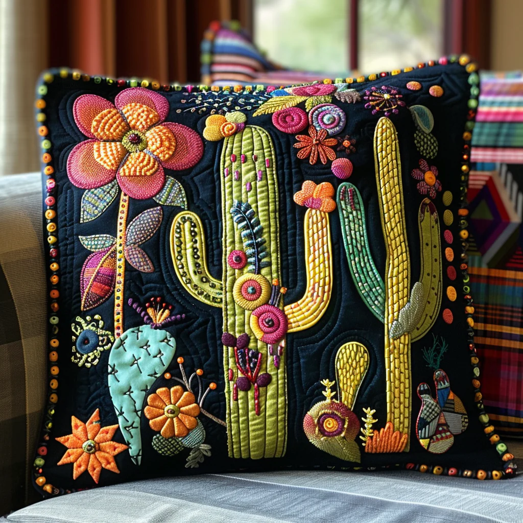 Arid Elegance Quilted Pillow Case Home Decoration Accent Pillow Cactus Gifts For Women