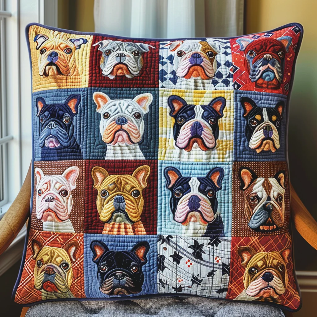 Art Frenchie Faces Quilted Pillow Home Decoration Pillow Cover Presents For Dog Lovers