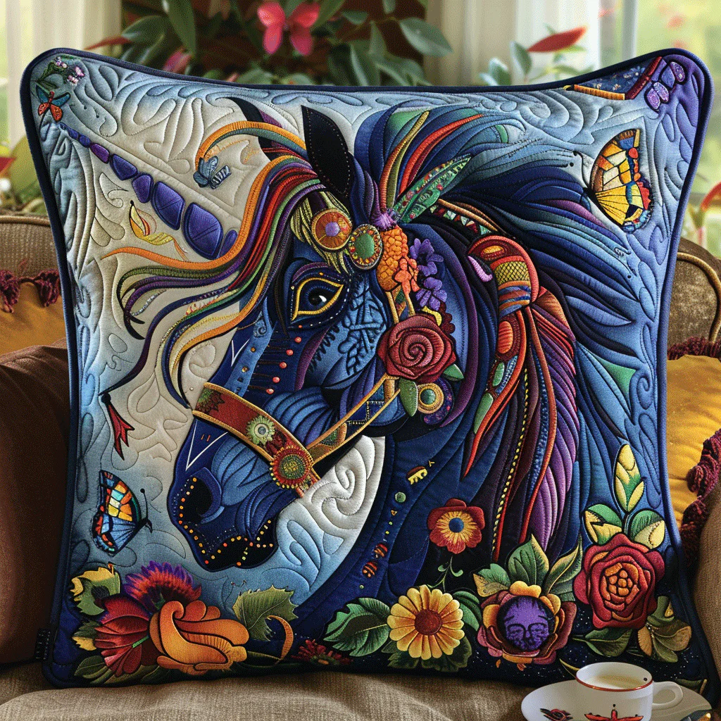 Artistic Horse Quilted Pillow Cover Farmhouse Home Decoration Pillow Gift For Horse Lovers