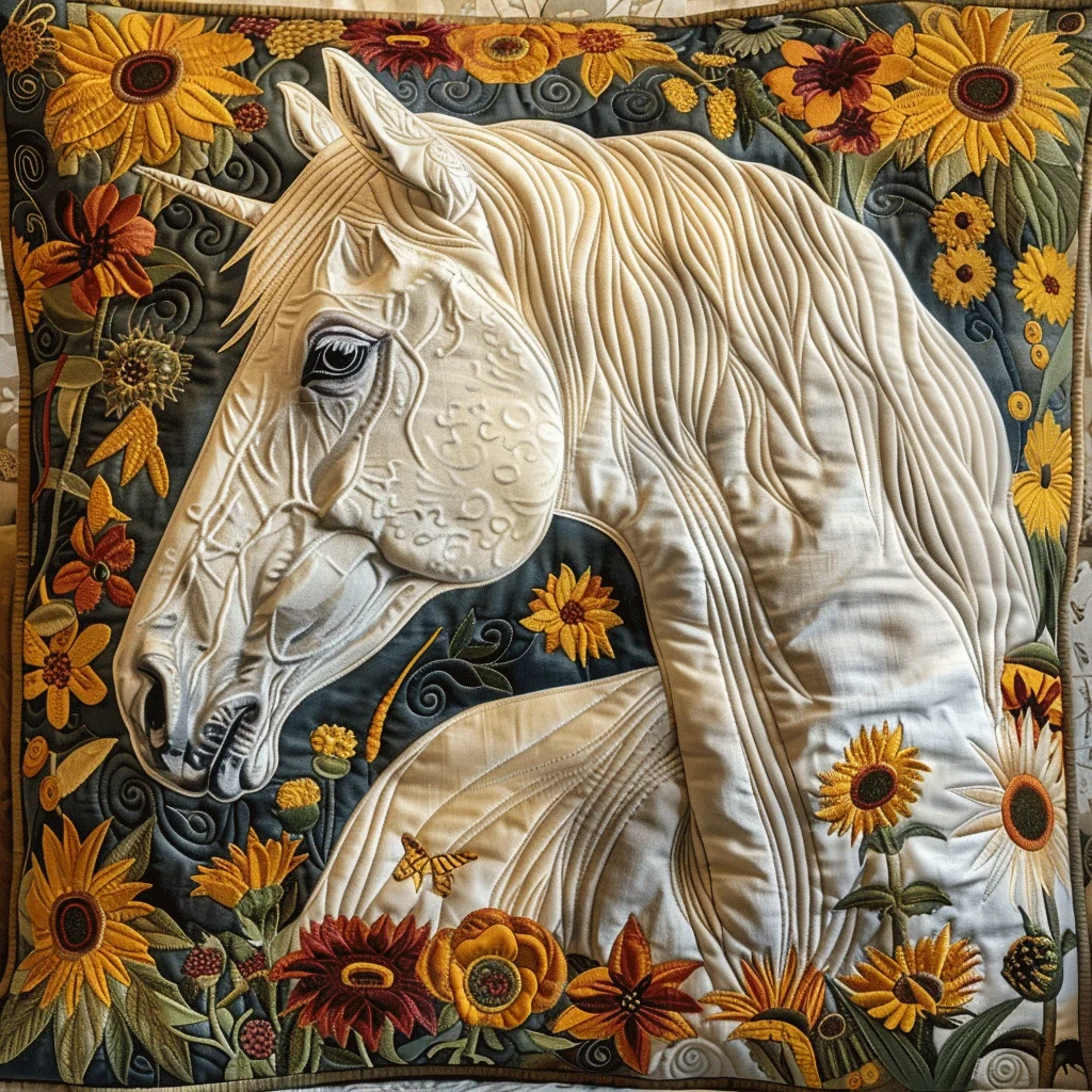 Artistic Horse Themed Quilted Pillow Case Sunflower Equestrian Pillow Cover Gift for Cowgirl