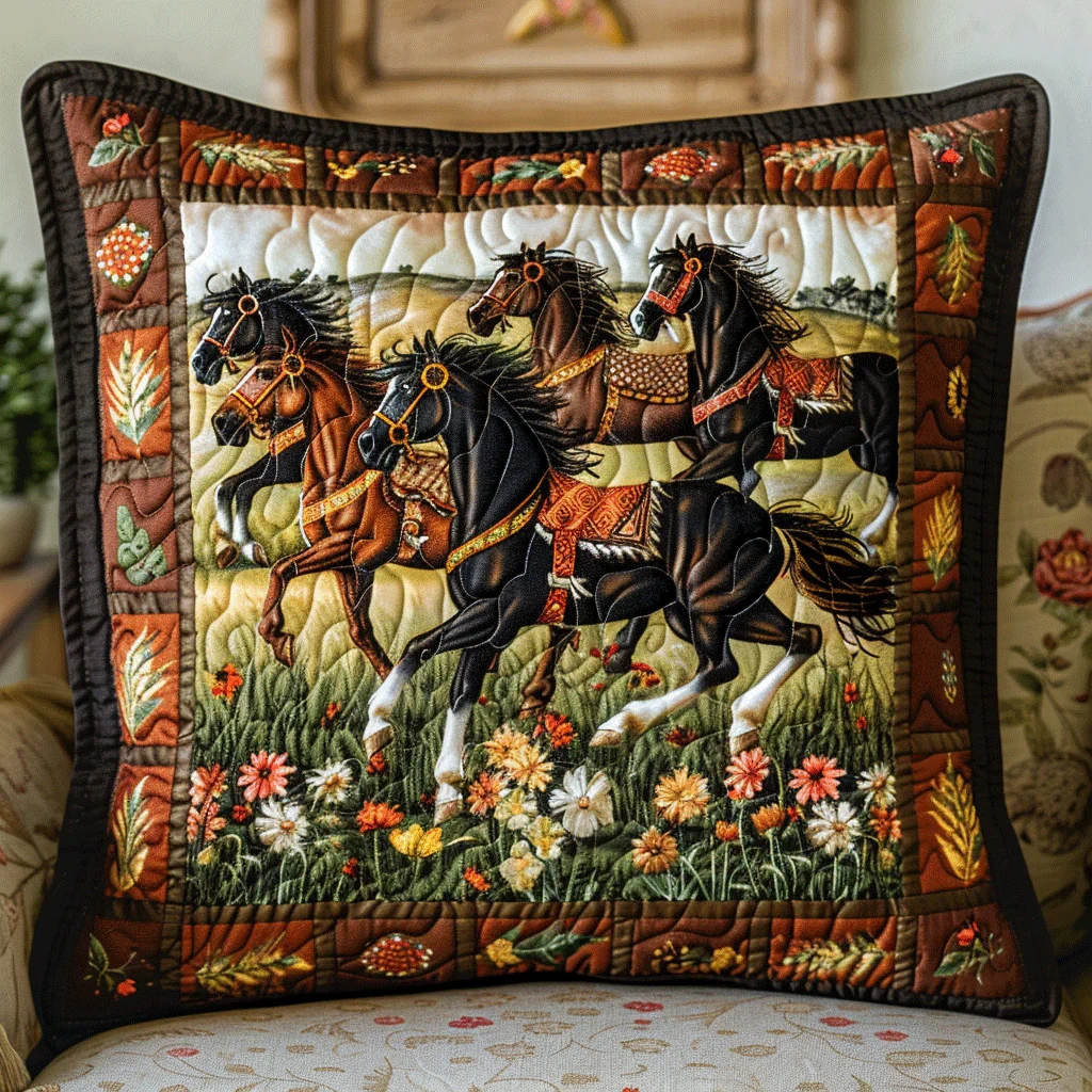 Artistic Running Horse Quilted Pillow Case Western Pillow Cover Gifts For Horse Lovers