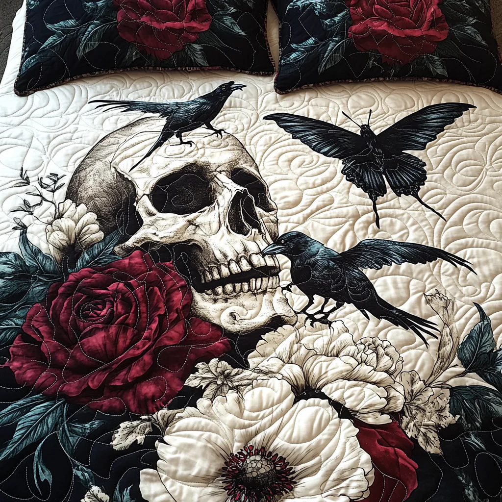 Artistic Skull Quilted Bedding Set Gothic Bed Sheet Set Gifts Ideas For Him