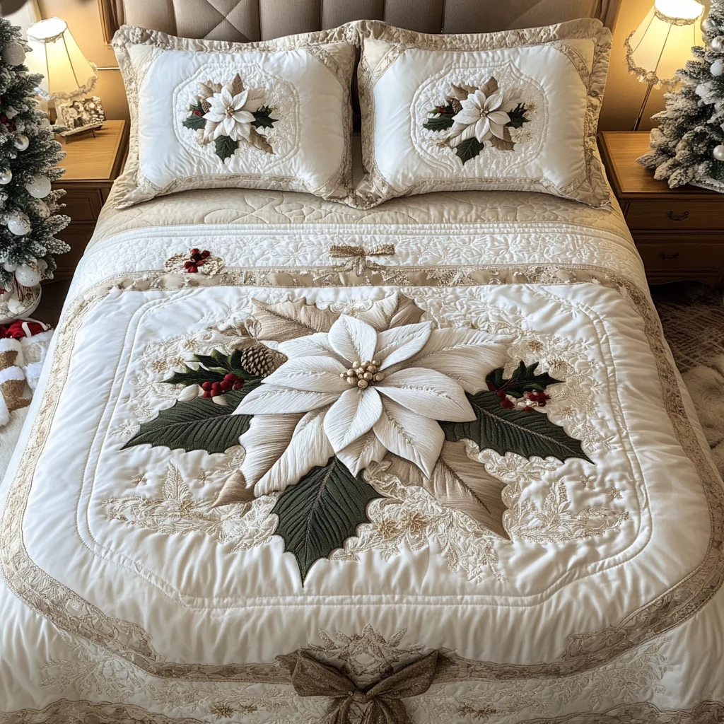 Aurora Bloom Quilted Bedding Set Elegant Winter Bedroom Decor Best Gifts For Mom
