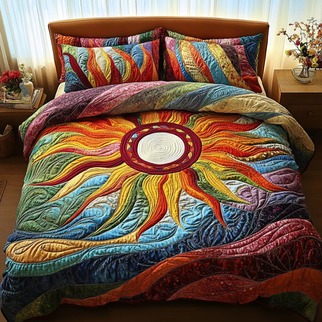 Aurora Dreams Quilted Bedding Set Colorful Sunshine Bed Sheet Set Best Gifts For Family