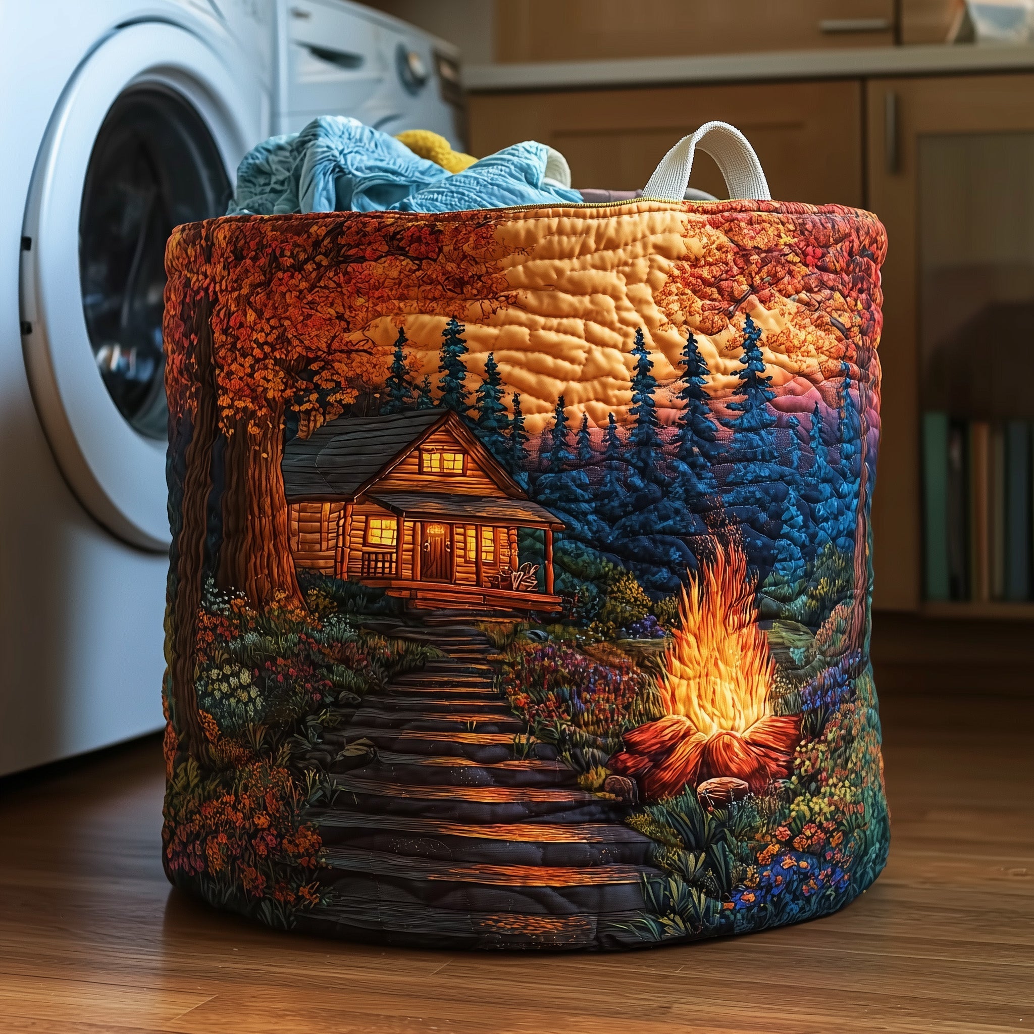 Autumn Cabin Glow Quilted Laundry Basket Rustic Hamper Basket Best Gifts For Relatives